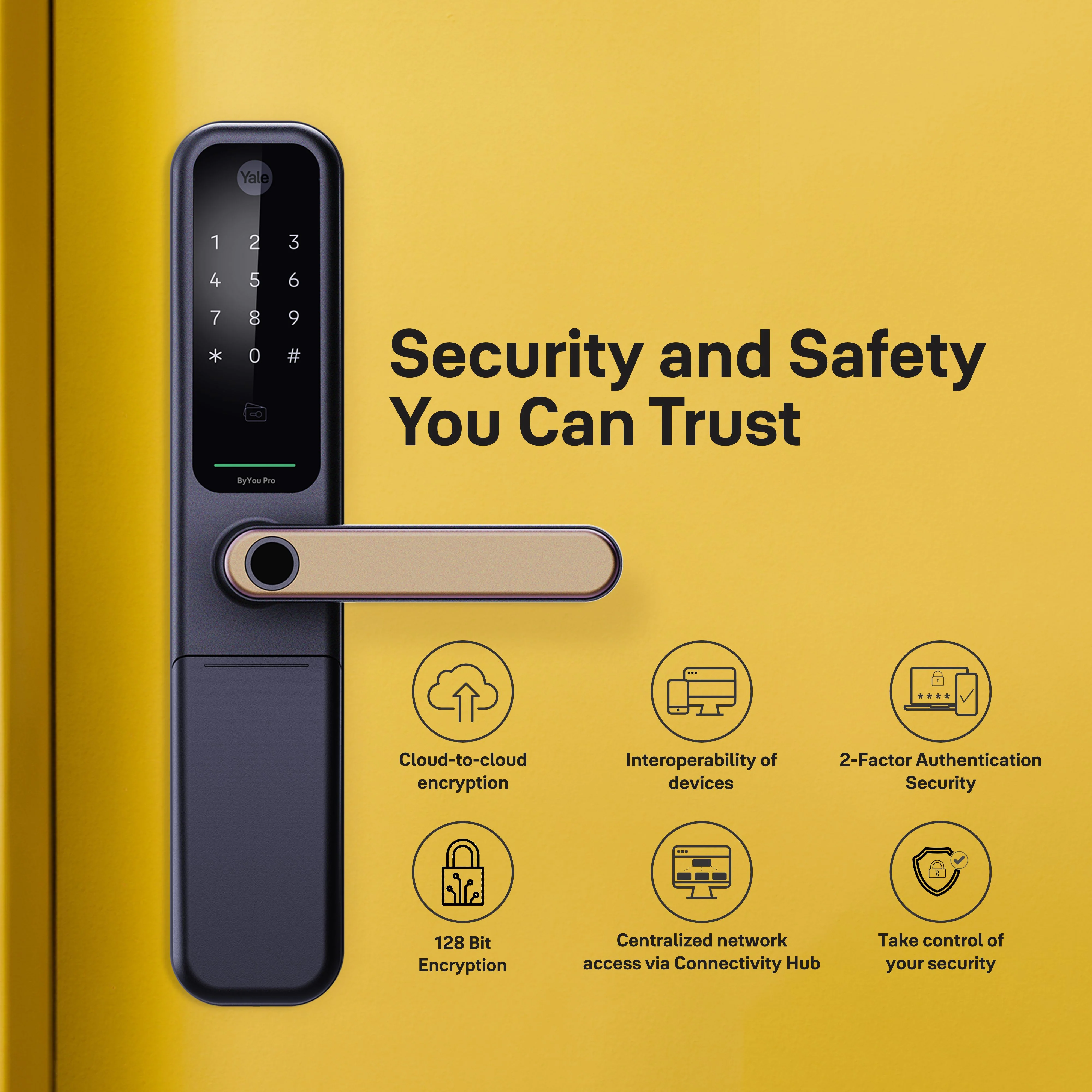 ByYou Mortise Smart Door Lock with 5 Way Unlocking Fingerprints, In-built Bluetooth, PIN Code, RFID Tag, Manual Key (Black/Gold) - Image 6