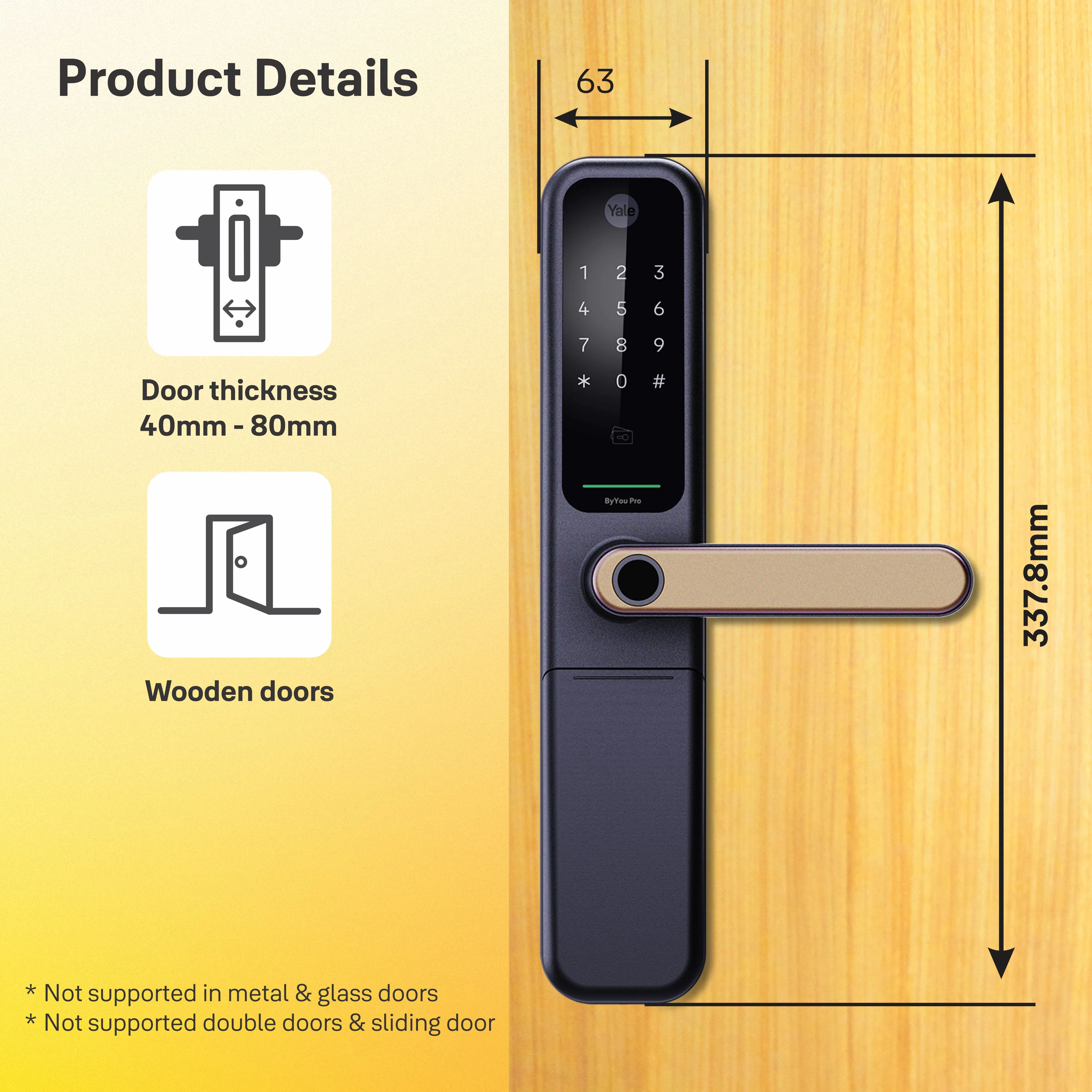 ByYou Mortise Smart Door Lock with 5 Way Unlocking Fingerprints, In-built Bluetooth, PIN Code, RFID Tag, Manual Key (Black/Gold) - Image 9