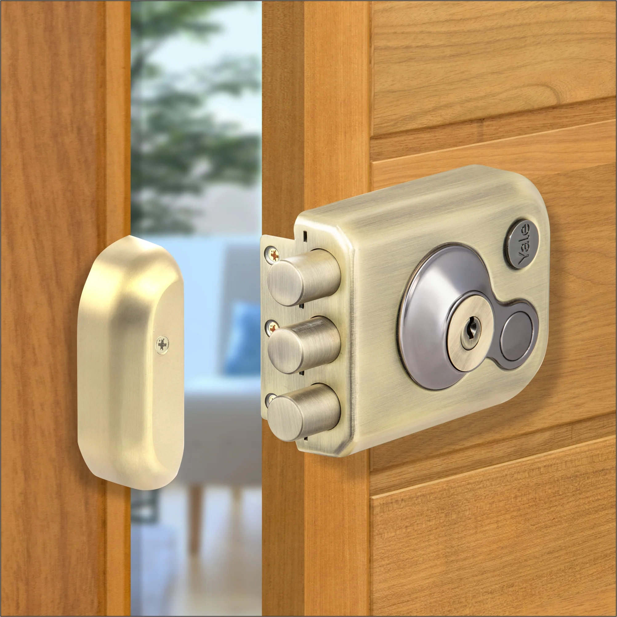 Yale Kratos KRT-3B-DC-ABM/BN, 3 Deadbolt RIM Lock for main doors with both side keys in ABM/BN Finish