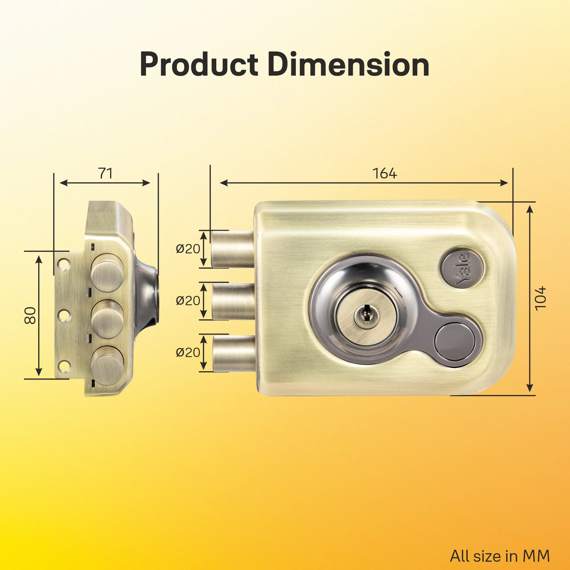 Yale Kratos KRT-3B-DC-ABM/BN, 3 Deadbolt RIM Lock for main doors with both side keys in ABM/BN Finish - Image 8