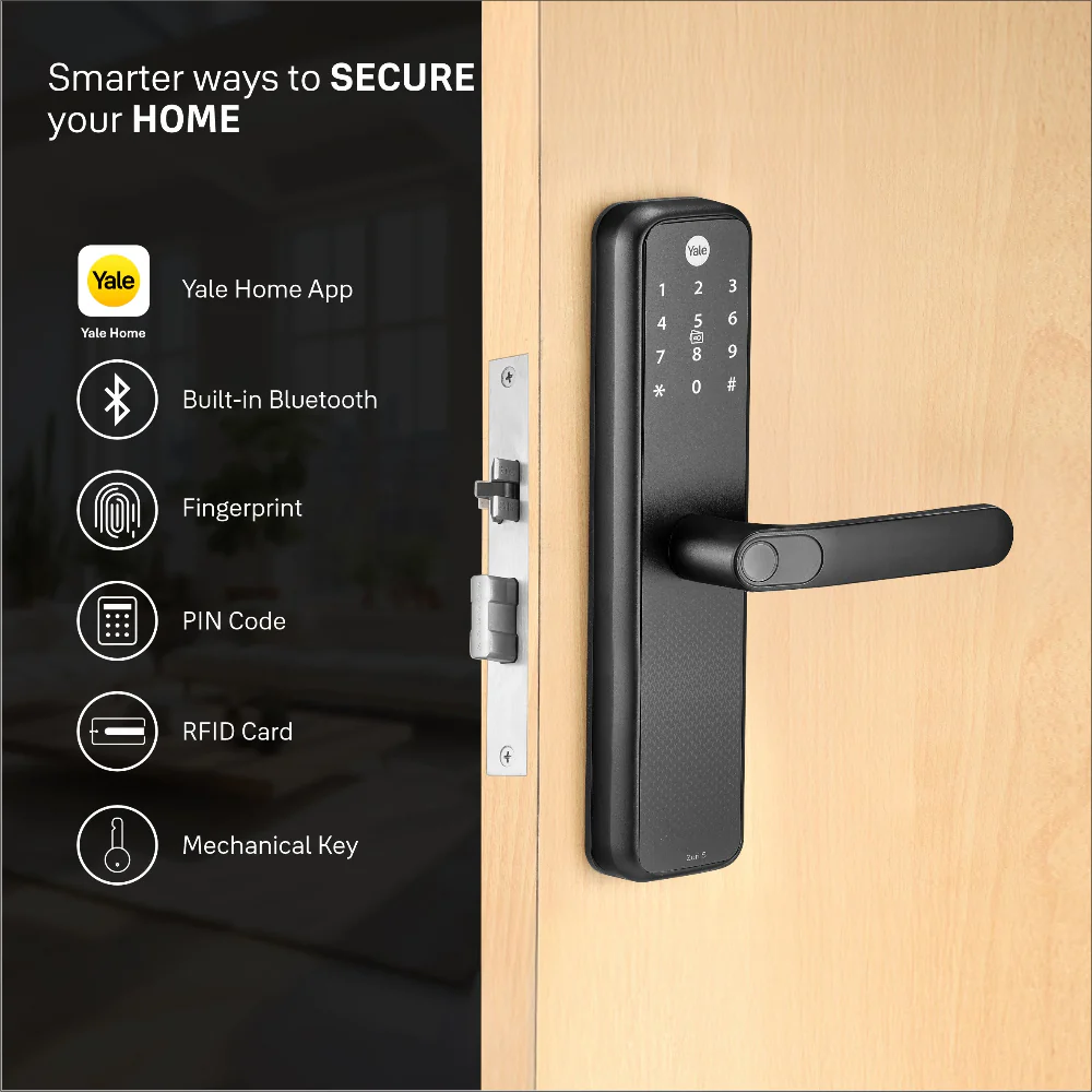 Yale Zuri S (Black) Smart Lock with 5 way unlocking (Fingerprint, PIN, RFID, Manual Key and Built-in Bluetooth to Access through Home App) - Image 5