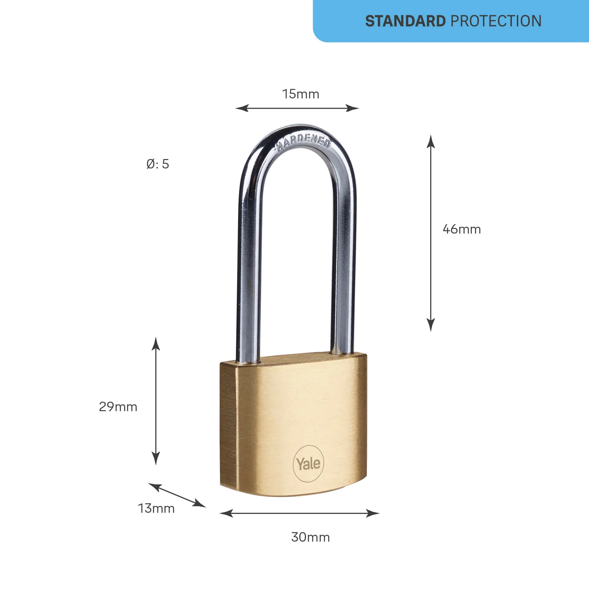 Y110B/30/147/1 Yale 30mm Brass Padlock with long shackle -3nos. regular keys (Brass Finish) - Image 4