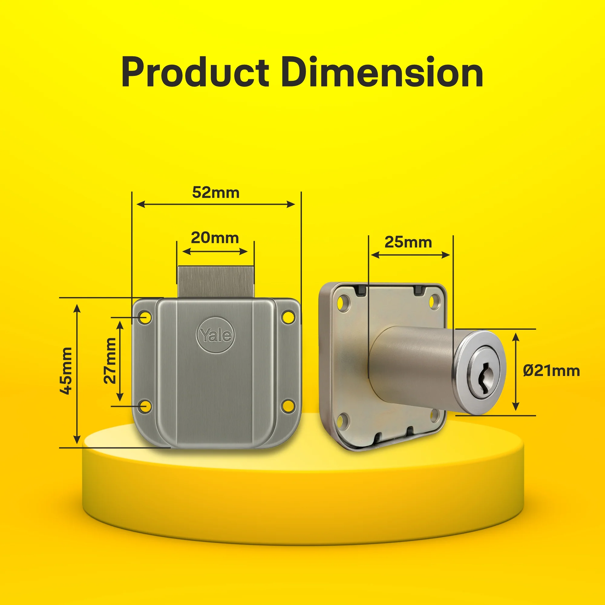 Yale Drawer Lock DRW Series 25mm | Stainless-steel Lock with Dimple Key | Reversible Keys | Nickel-plated bolt | Installed in Cupboards, Wardrobes & Wooden Furniture | Satin Steel Finish - Image 9
