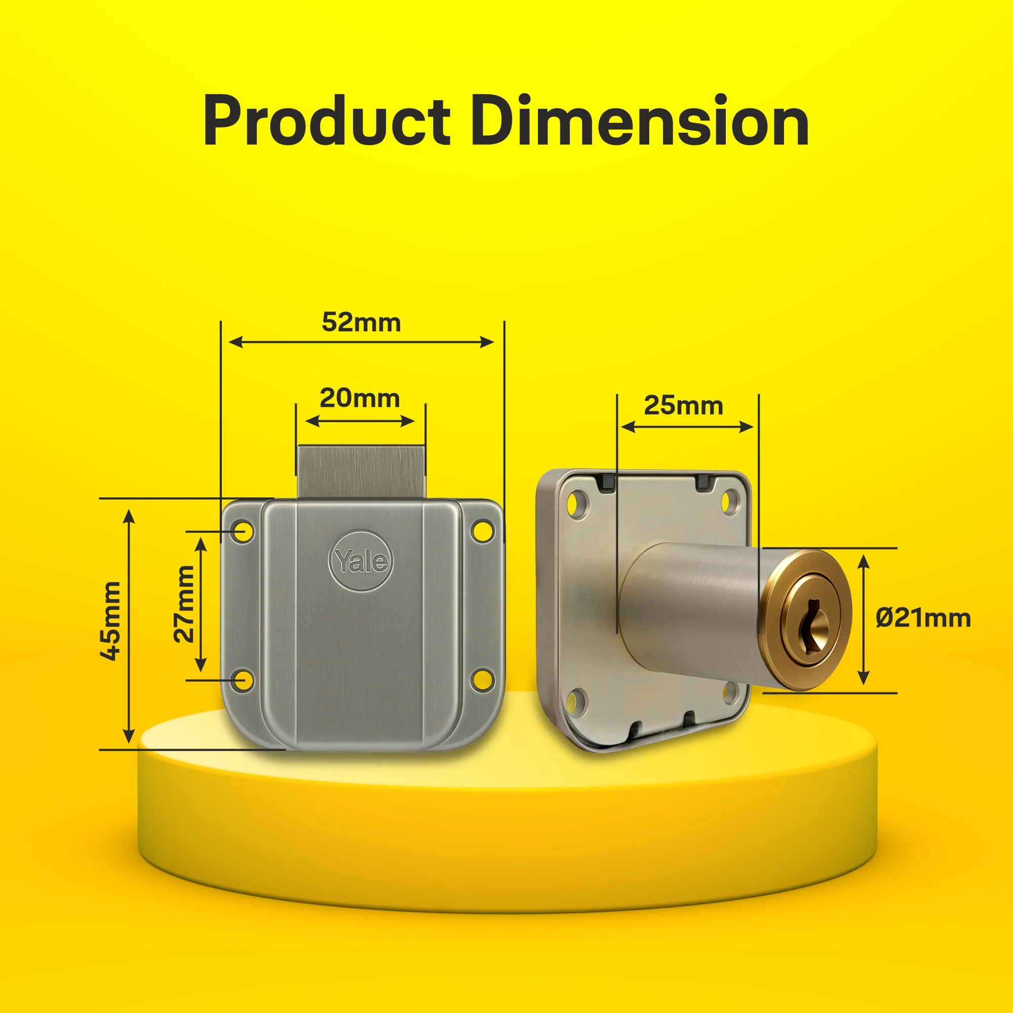 Yale Drawer Lock DRW Series 25mm | Stainless-steel Lock with Dimple Key | Reversible Keys | Deadbolt | Installed in Cupboards, Wardrobes & Wooden Furniture | Rose Gold Color - Image 9