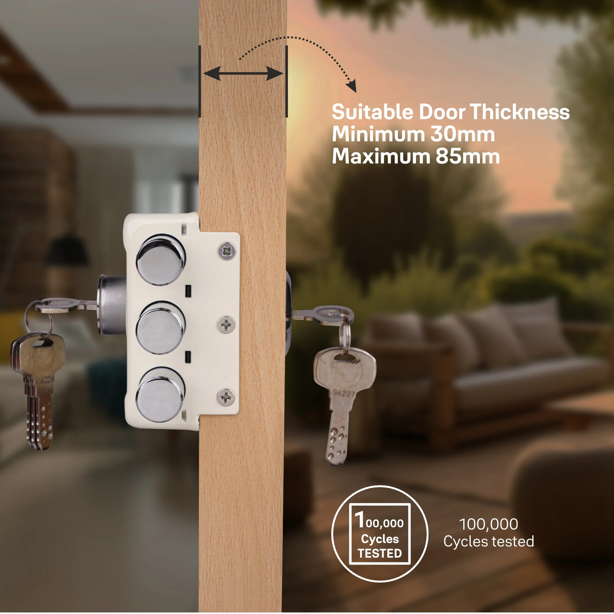 Yale Essential YE-MDL-3B-DC-DK-IN Rim Lock, 3 Deadbolts, Both side keys, 4 Dimple Keys (Ivory) - Image 3
