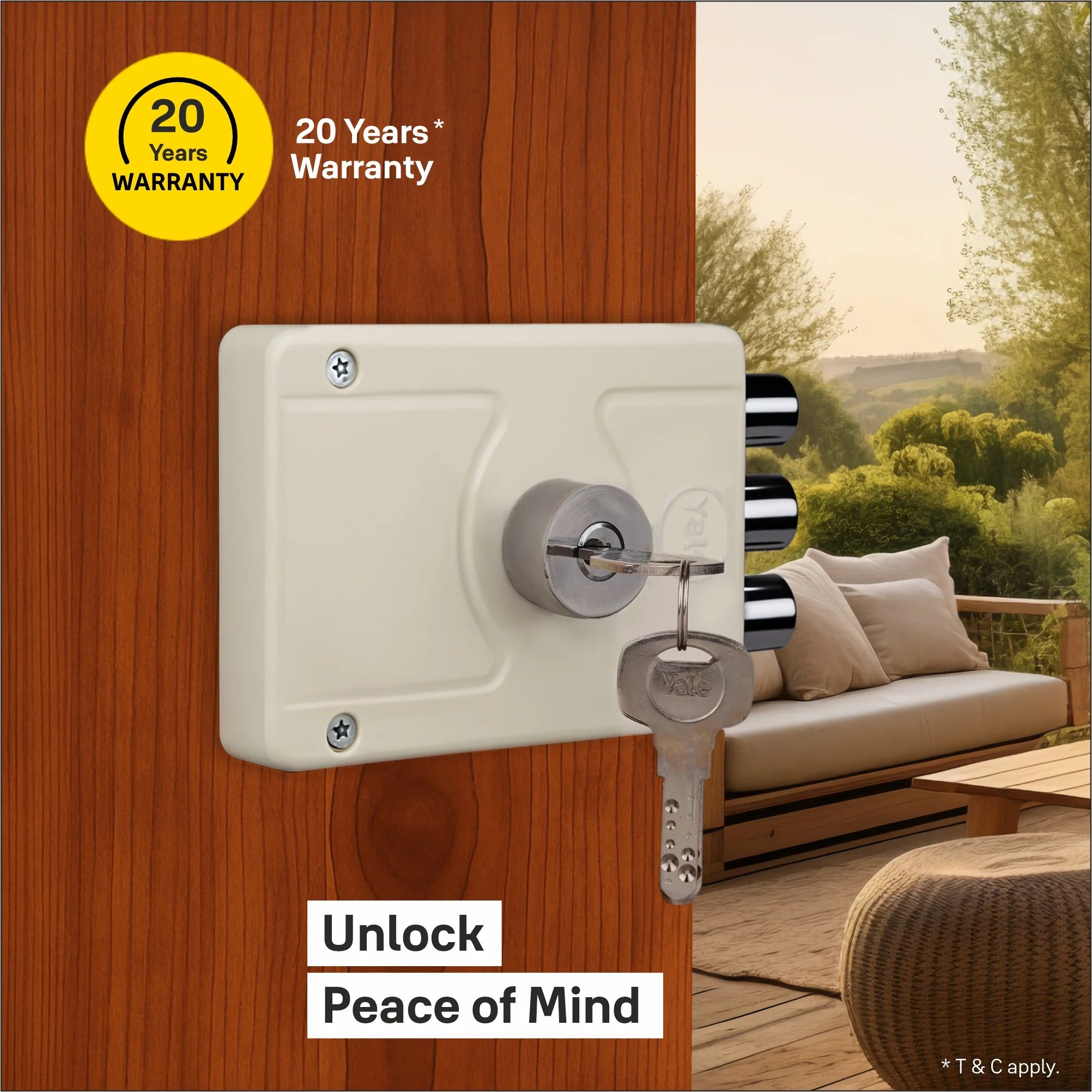 Yale Essential YE-MDL-3B-DC-DK-IN Rim Lock, 3 Deadbolts, Both side keys, 4 Dimple Keys (Ivory) - Image 4