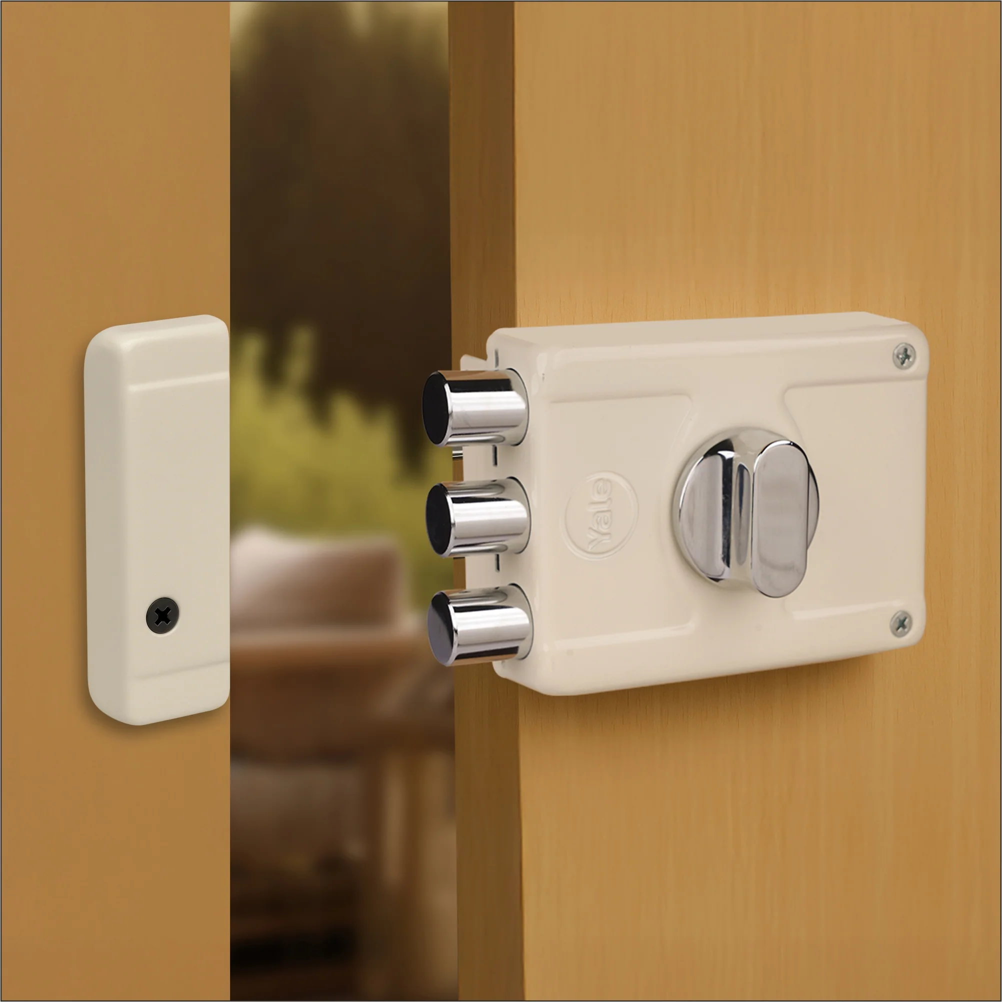 Yale Essential YE-MDL-3B-TT-DK-IN Rim Lock , 3 Deadbolts, Thumbturn, 4 Dimple Keys (Ivory)