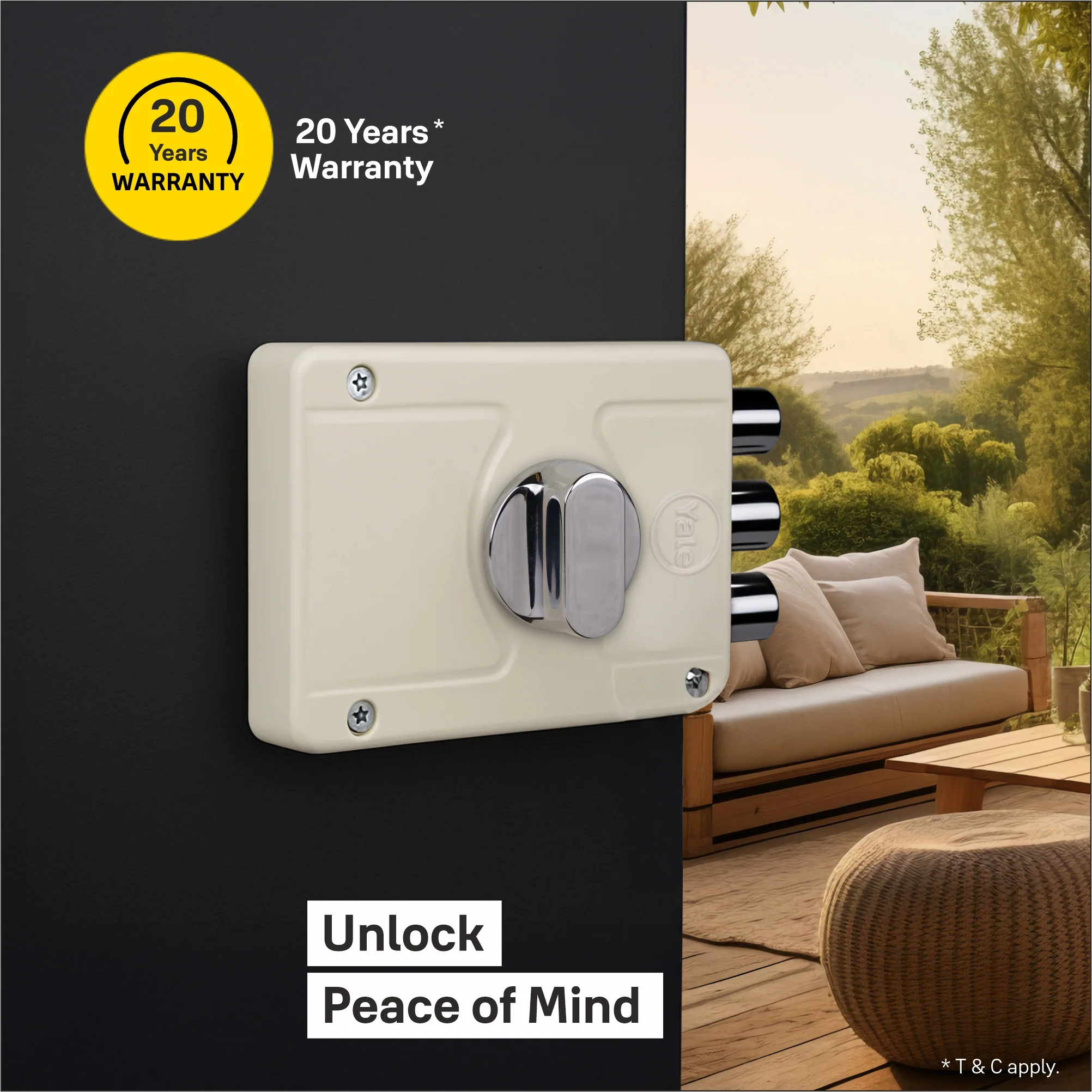 Yale Essential YE-MDL-3B-TT-DK-IN Rim Lock , 3 Deadbolts, Thumbturn, 4 Dimple Keys (Ivory) - Image 3