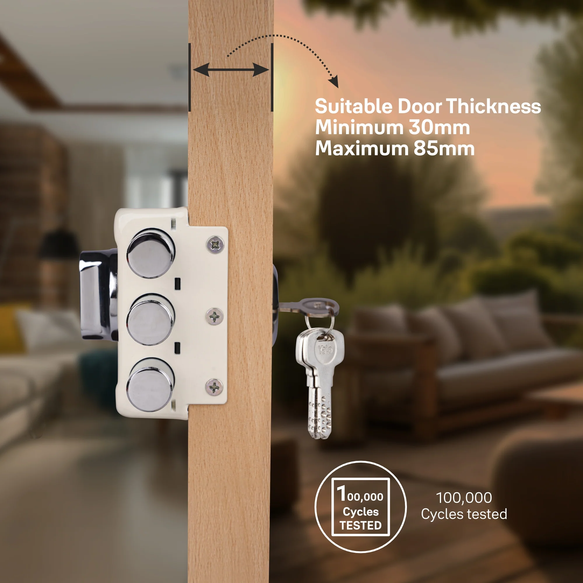Yale Essential YE-MDL-3B-TT-DK-IN Rim Lock , 3 Deadbolts, Thumbturn, 4 Dimple Keys (Ivory) - Image 5