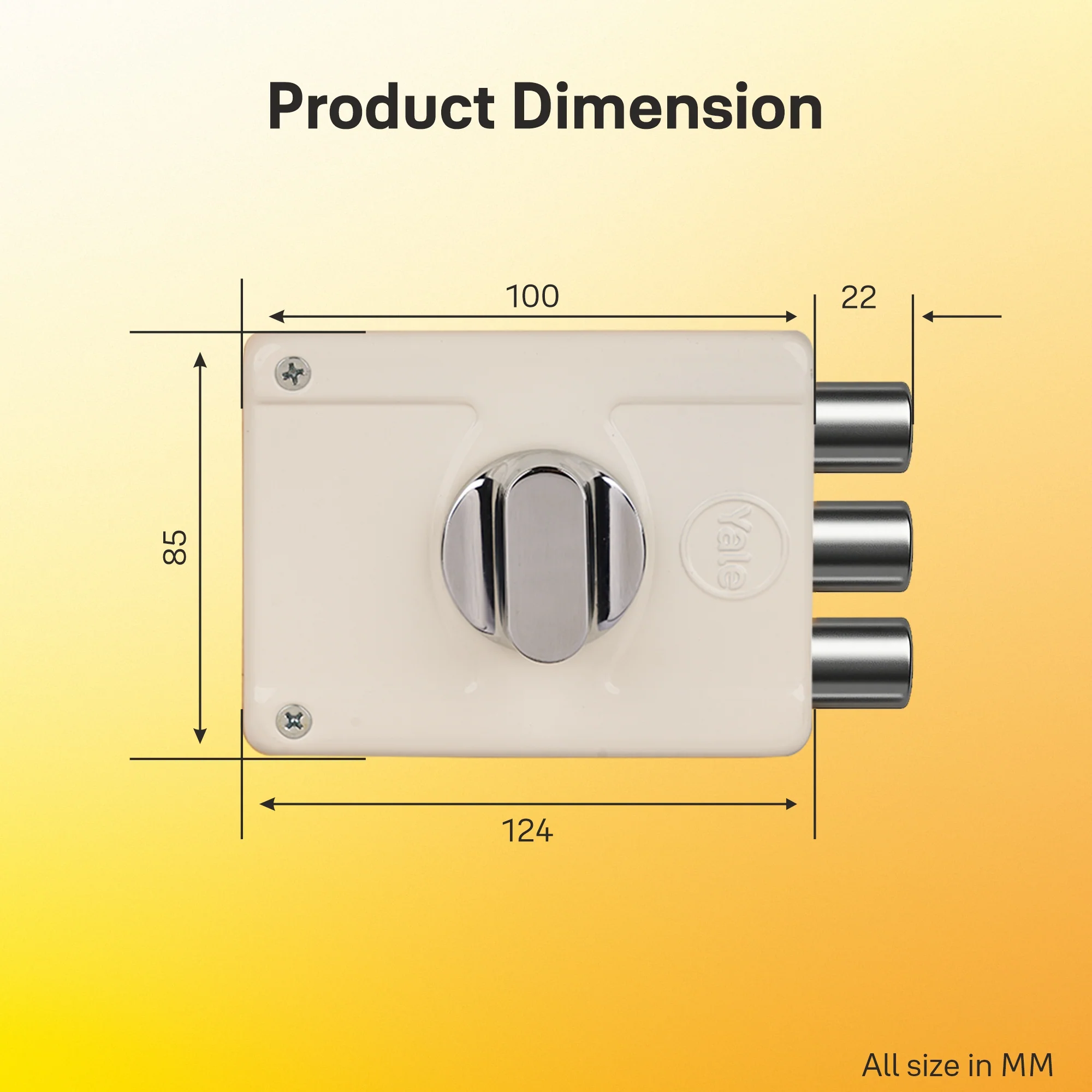 Yale Essential YE-MDL-3B-TT-DK-IN Rim Lock , 3 Deadbolts, Thumbturn, 4 Dimple Keys (Ivory) - Image 8