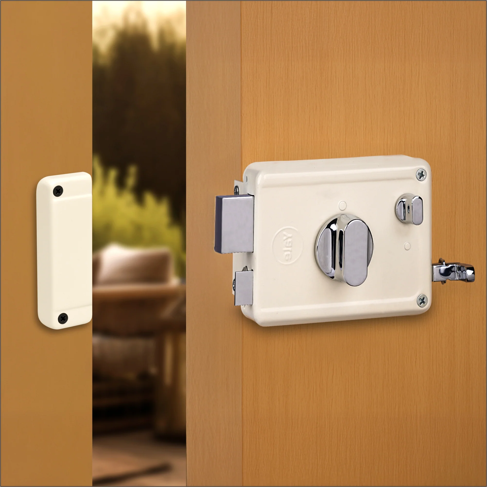 Yale Essential YE-NL-LB-TT-DK-IN Night Latch Rim Lock , 1 Deadbolt and 1 Latch Bolt, Thumbturn, 4 Dimple Keys (Ivory)