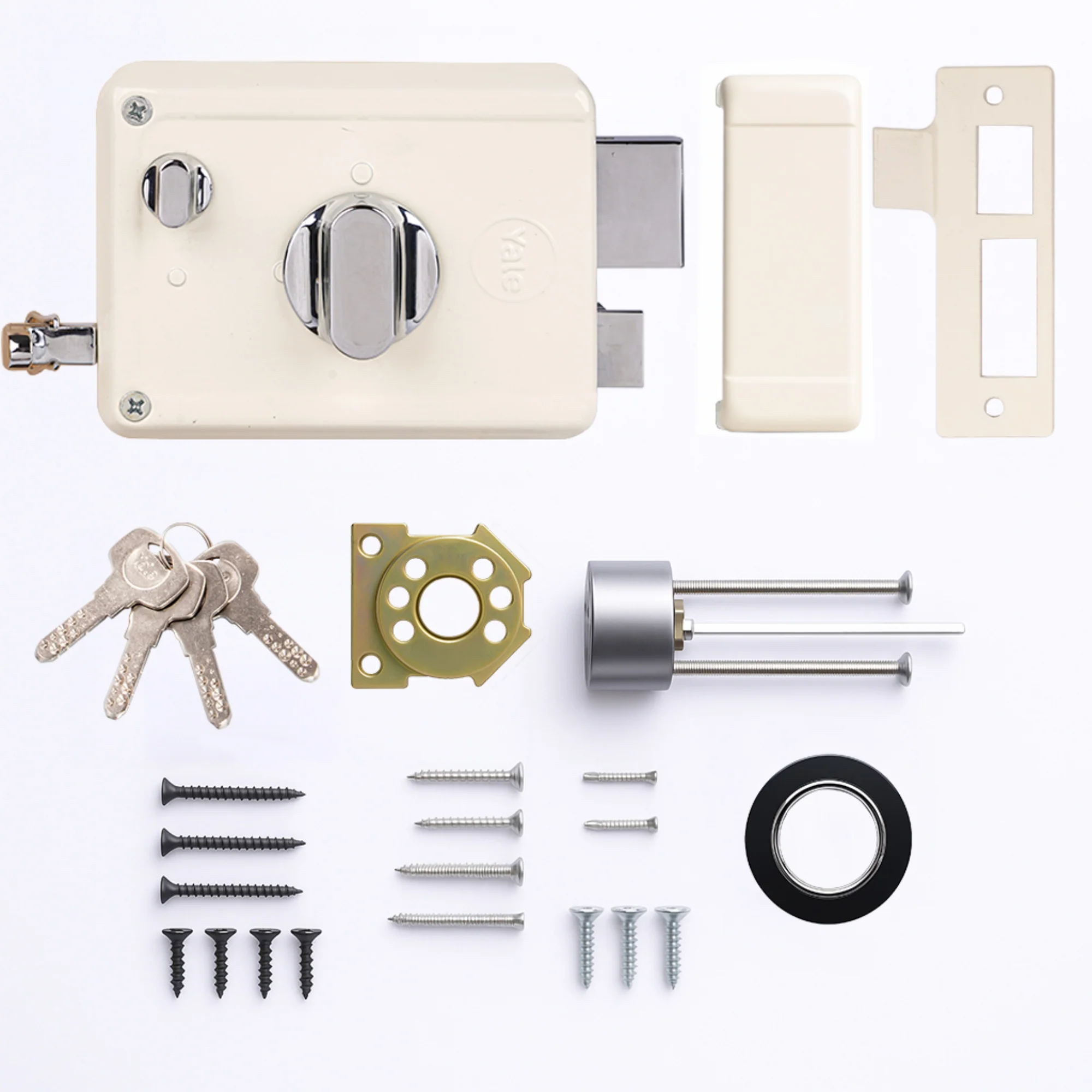 Yale Essential YE-NL-LB-TT-DK-IN Night Latch Rim Lock , 1 Deadbolt and 1 Latch Bolt, Thumbturn, 4 Dimple Keys (Ivory) - Image 7