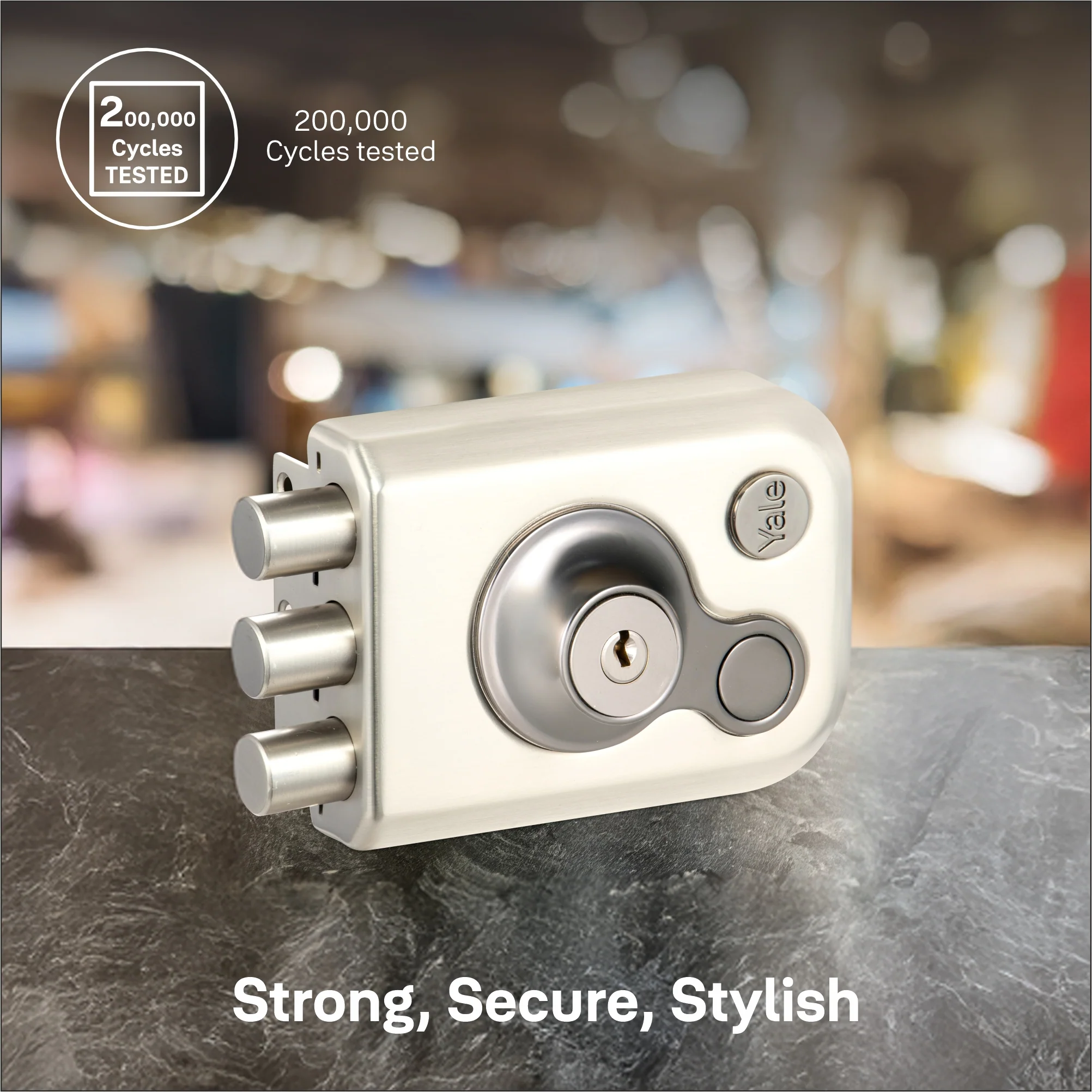 Yale Kratos™ RIM lock KRT-3B-DC-SSM/BN – Tribolt, 3 Deadbolts, Both Side Keys, 4nos. Dimple Keys (SSM/BN Finish) - Image 5