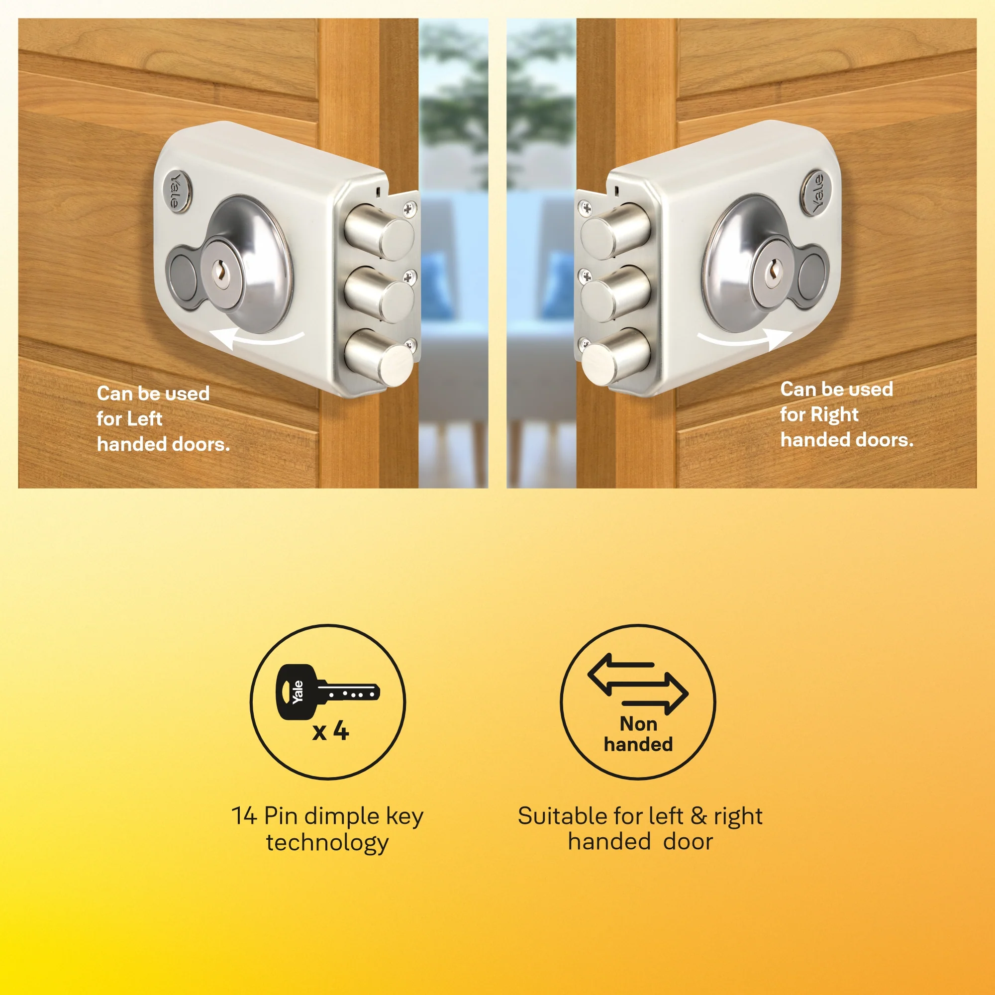 Yale Kratos™ RIM lock KRT-3B-DC-SSM/BN – Tribolt, 3 Deadbolts, Both Side Keys, 4nos. Dimple Keys (SSM/BN Finish) - Image 7