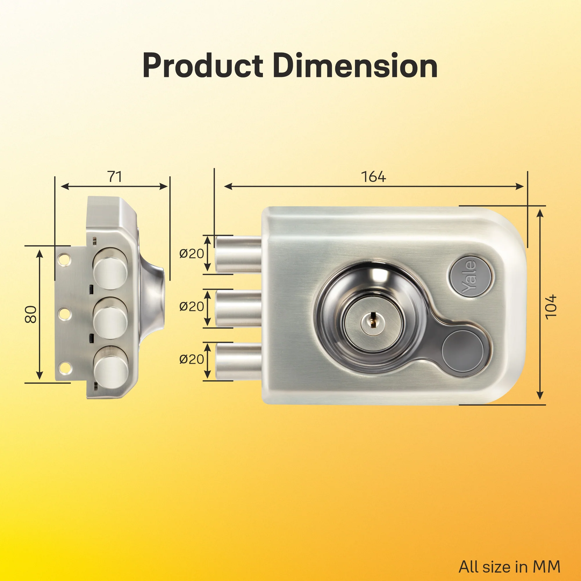Yale Kratos™ RIM lock KRT-3B-DC-SSM/BN – Tribolt, 3 Deadbolts, Both Side Keys, 4nos. Dimple Keys (SSM/BN Finish) - Image 8
