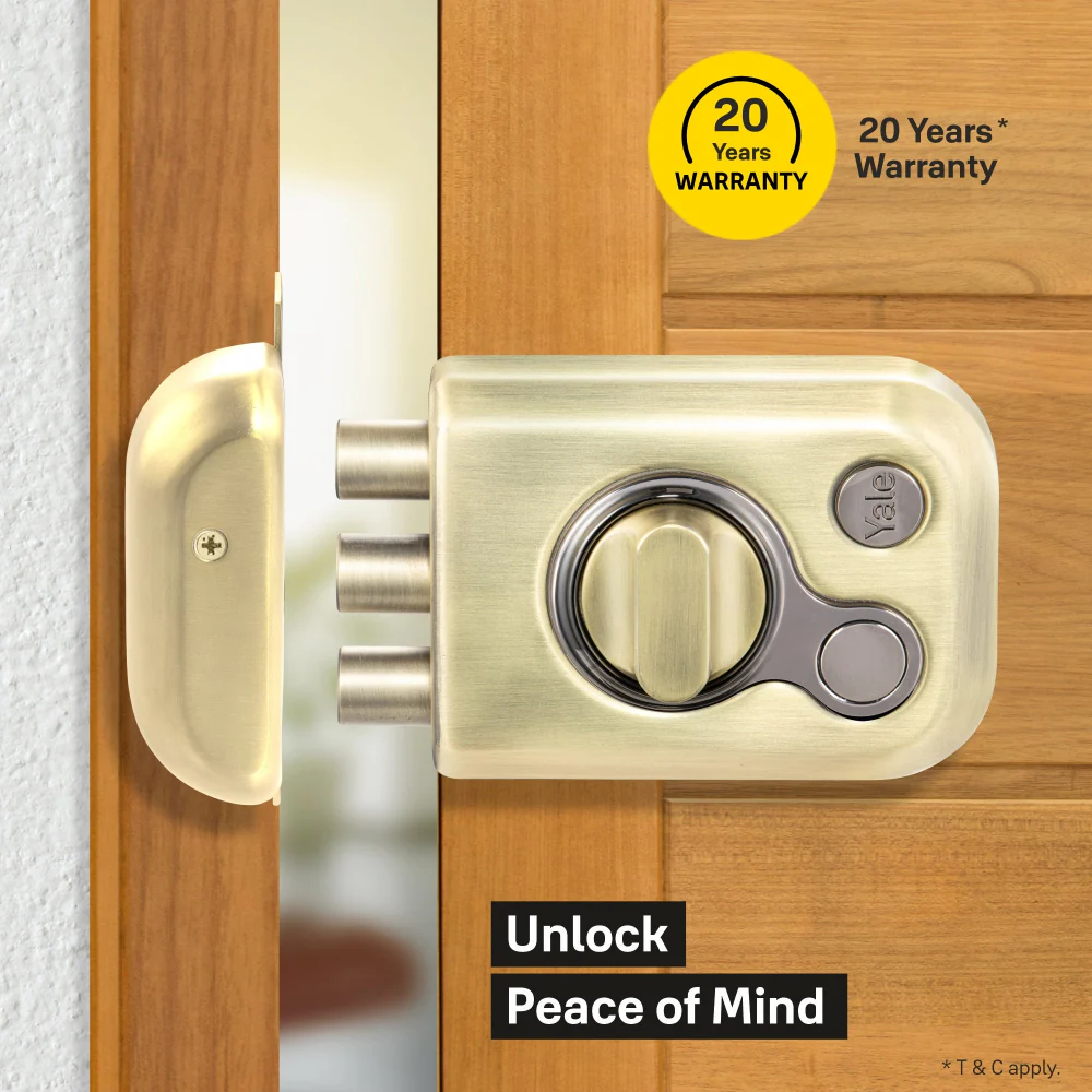 KRT-3B-TT-ABM/BN Yale Kratos™ RIM lock – Tribolt, 3 Deadbolts, Thumbturn, 4 Dimple Keys (Antique Brass Matt and Black) - Image 3