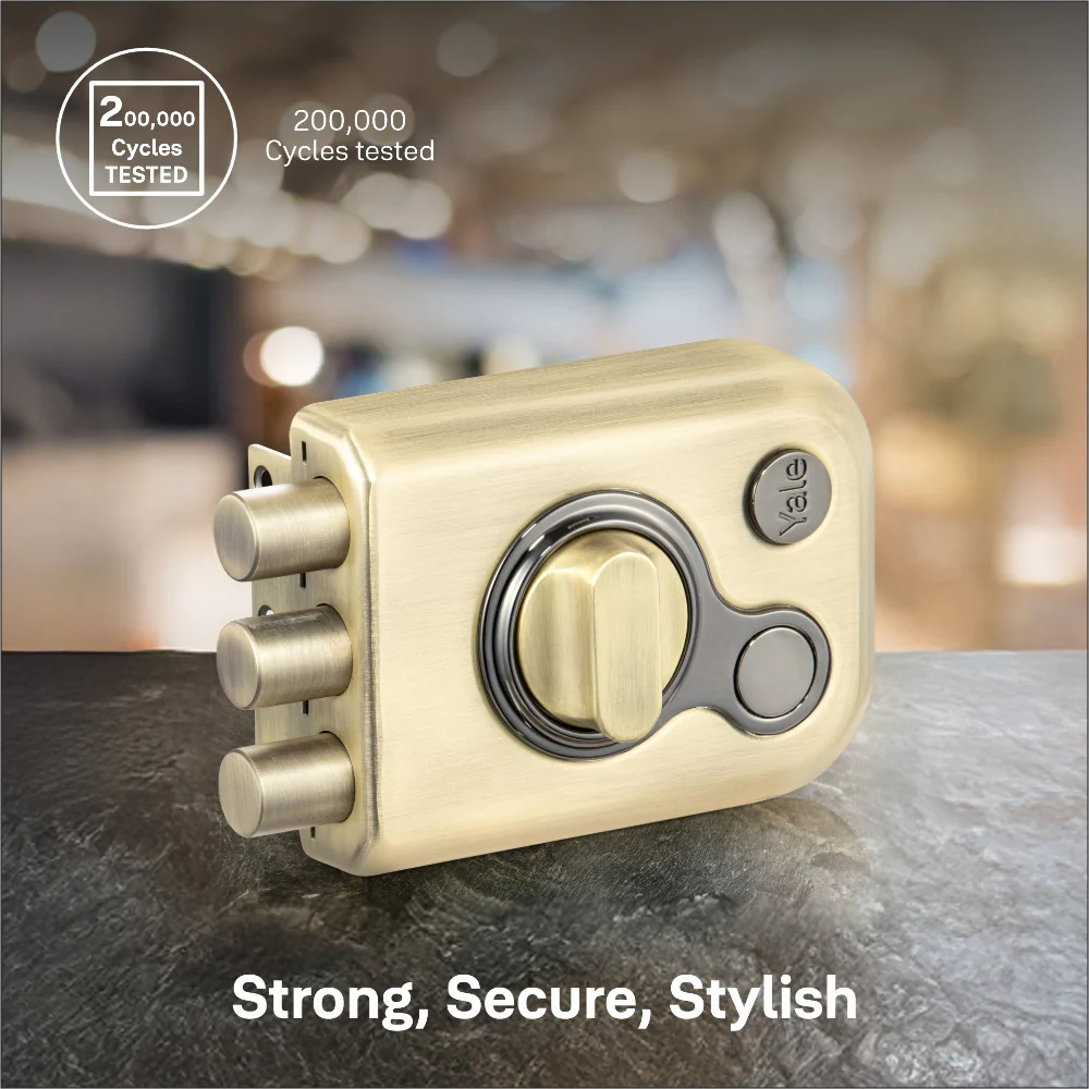 KRT-3B-TT-ABM/BN Yale Kratos™ RIM lock – Tribolt, 3 Deadbolts, Thumbturn, 4 Dimple Keys (Antique Brass Matt and Black) - Image 6