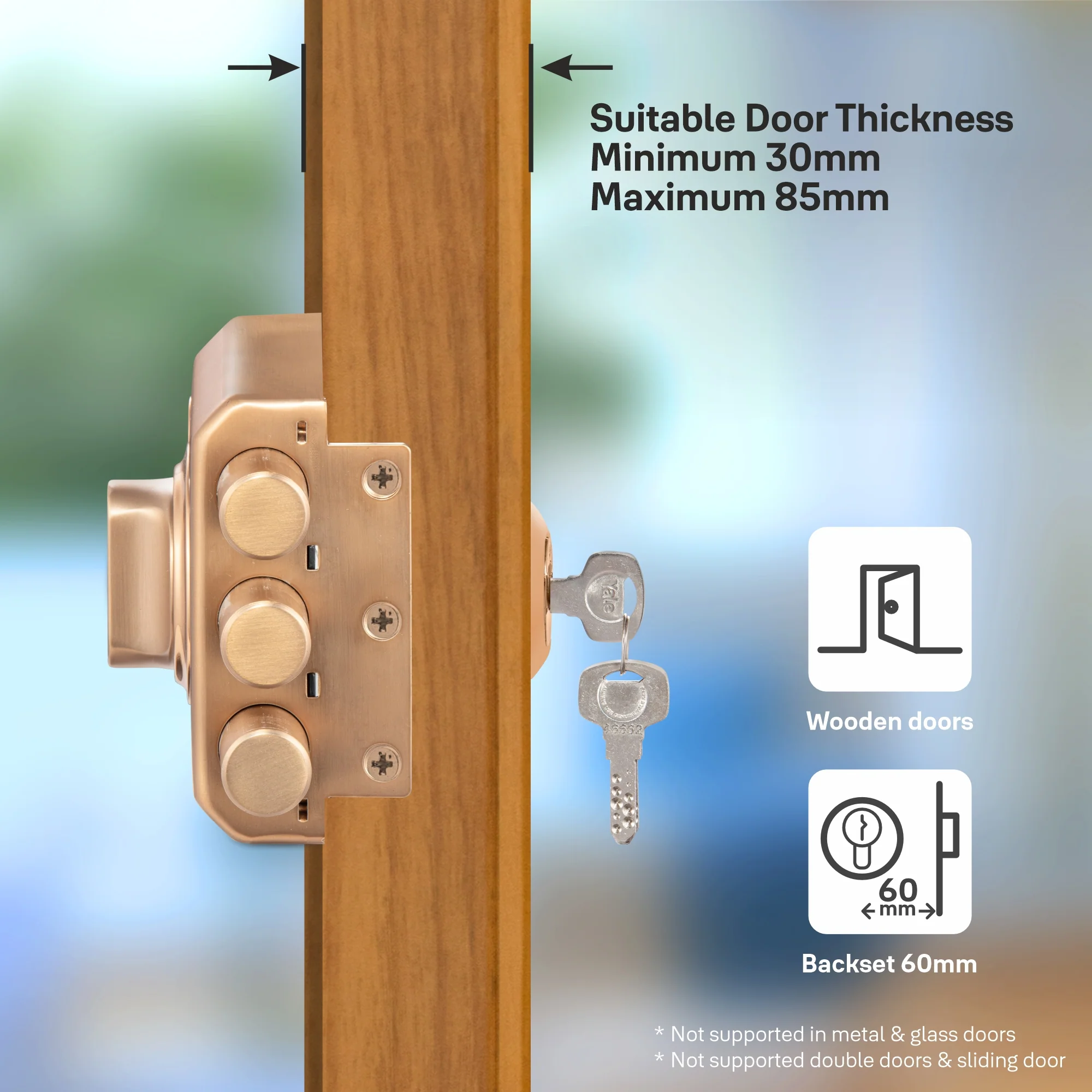 Yale KRT – Tribolt, 3 Deadbolts, Thumbturn, 4 Dimple Keys (Rose Gold Matt and Rose Gold), model KRT-3B-TT-RGM/RG - Image 5