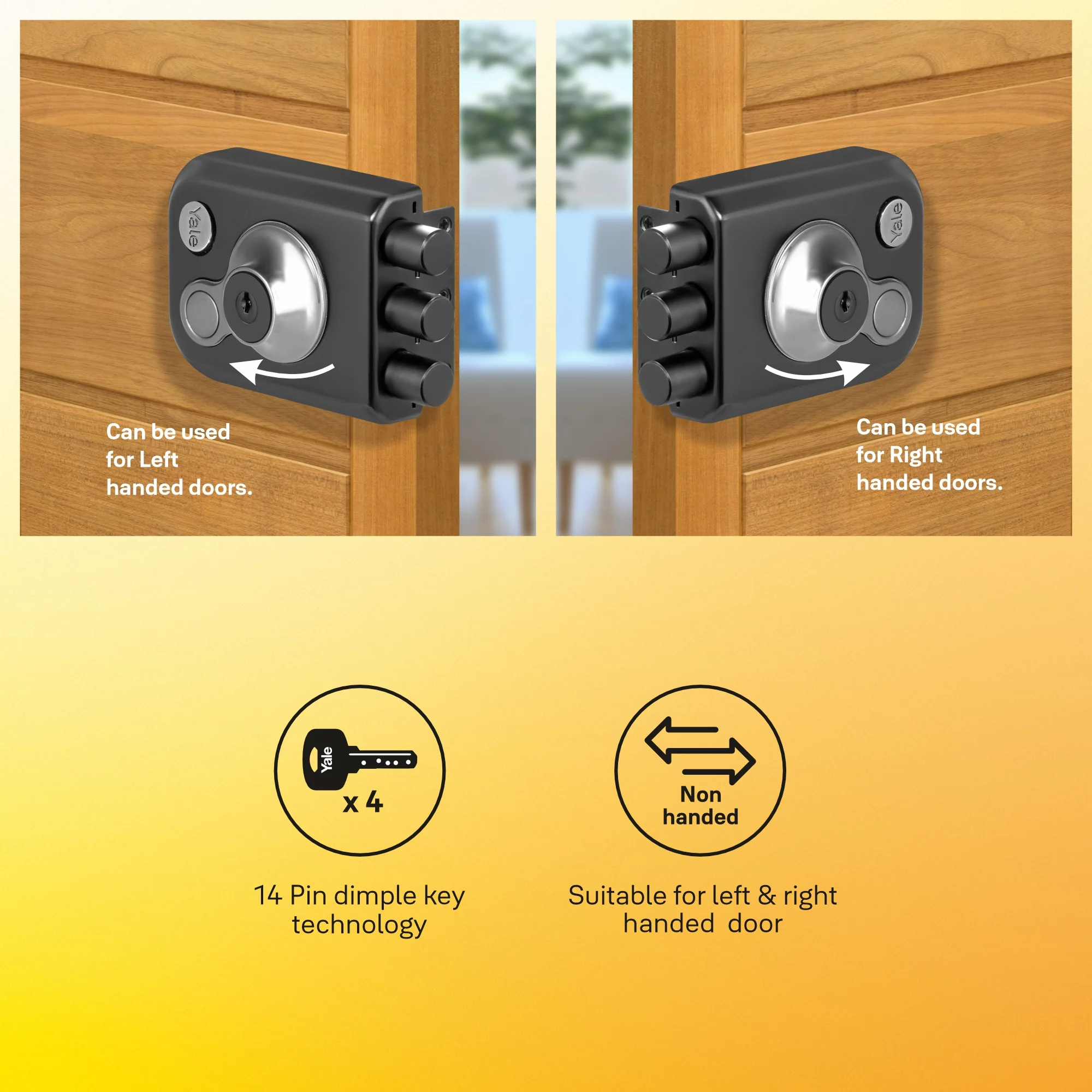 Yale Kratos™ Rim lock – 3 Deadbolt main door lock (KRT-3B-DC-BM/BN) Brass Matt (BM) / Brushed Nickel (BN) - Image 7