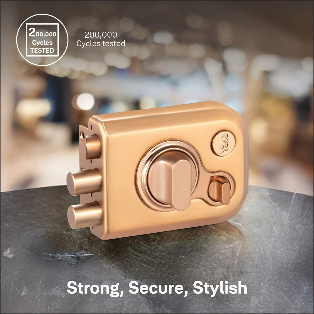 Yale Kratos™ KRT-LB-TT-RGM/RG RIM lock for main door with 1 latch and 2 deadbolts, Knob inside and outside Dimple key (4nos.), Rose Gold Matt/Rose Gold (Dual Finish) - Image 6