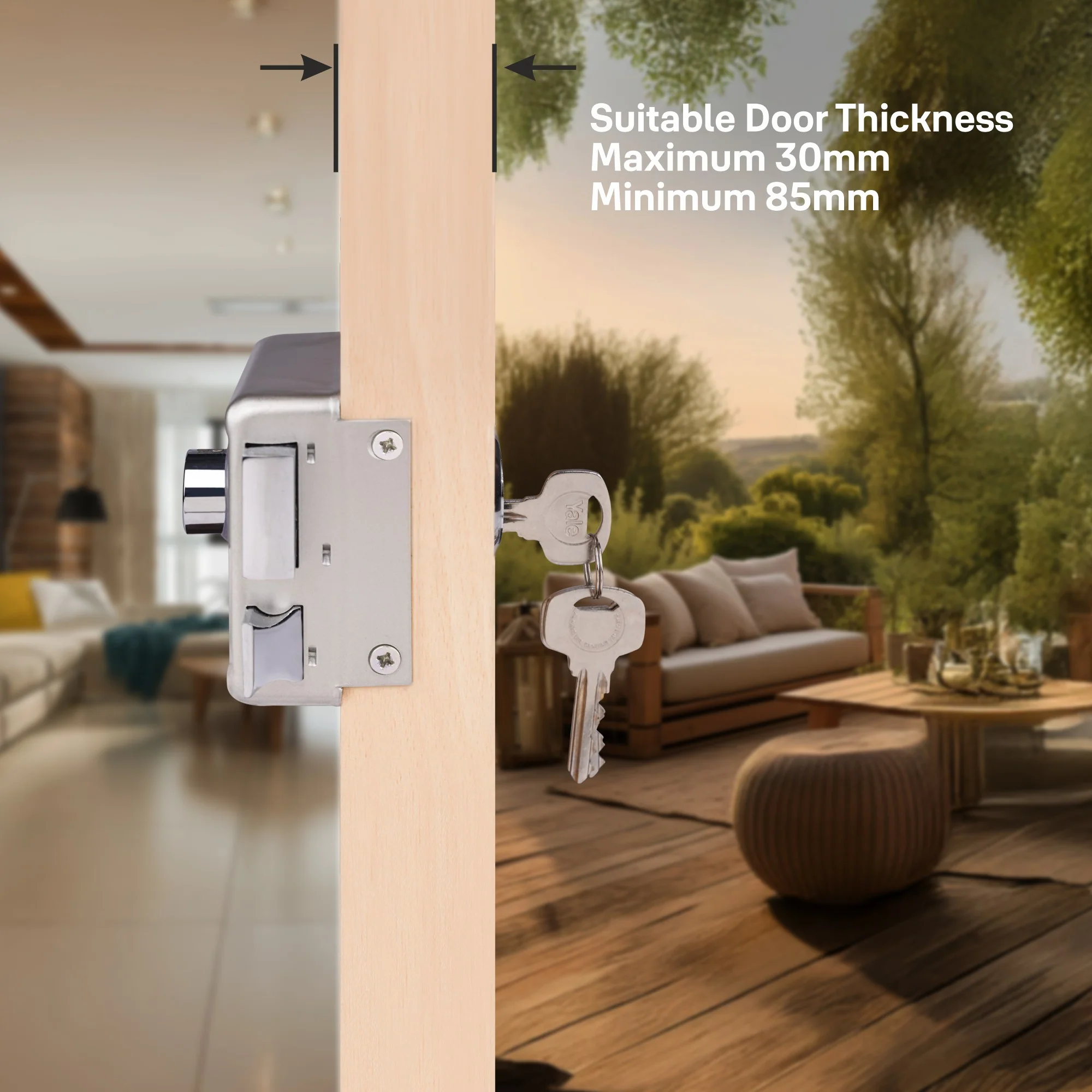 YALE RIM LOCK R300- LATCH AND DEADBOLT, BOTHSIDE REGULAR KEY (SILVER) 3 Keys| Main Door Lock - Image 3