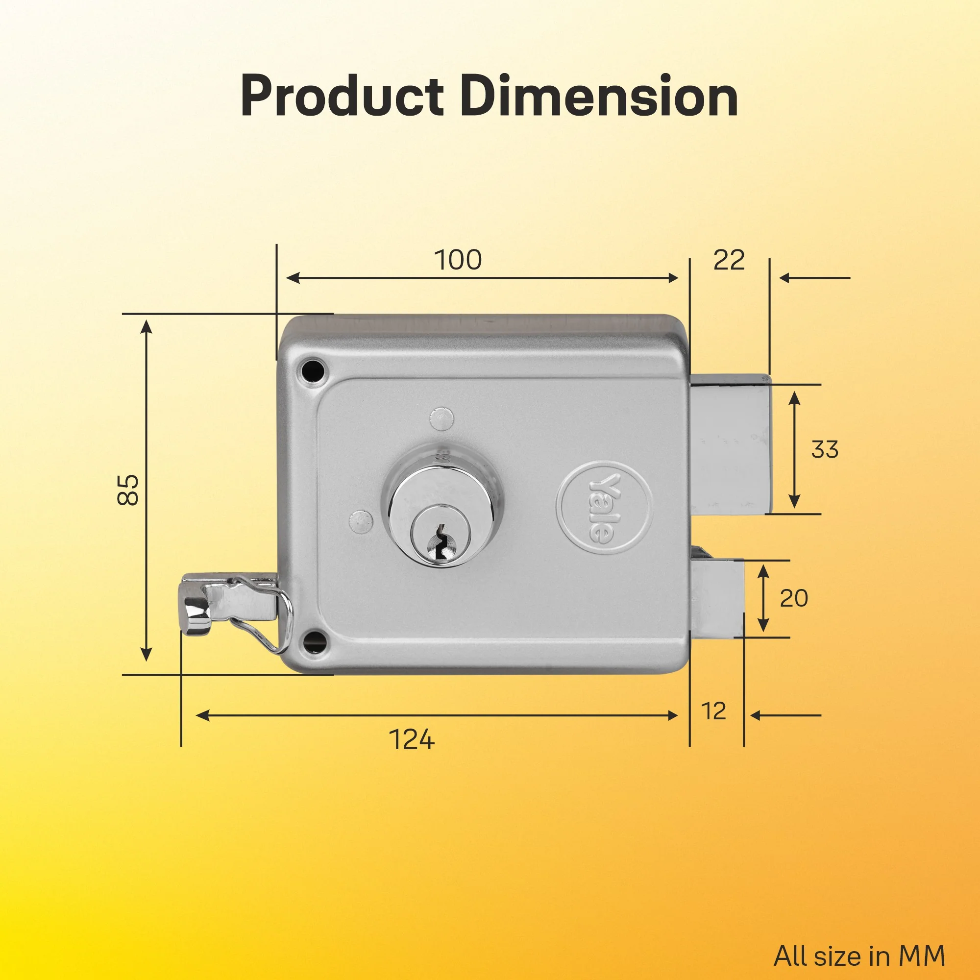 YALE RIM LOCK R300- LATCH AND DEADBOLT, BOTHSIDE REGULAR KEY (SILVER) 3 Keys| Main Door Lock - Image 6