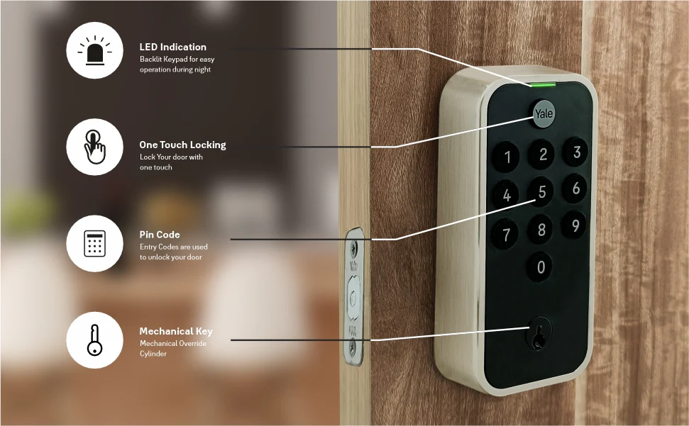Yale TYE Digital Lock, Satin Nickel Finish, with PIN and Manual Key - Image 3