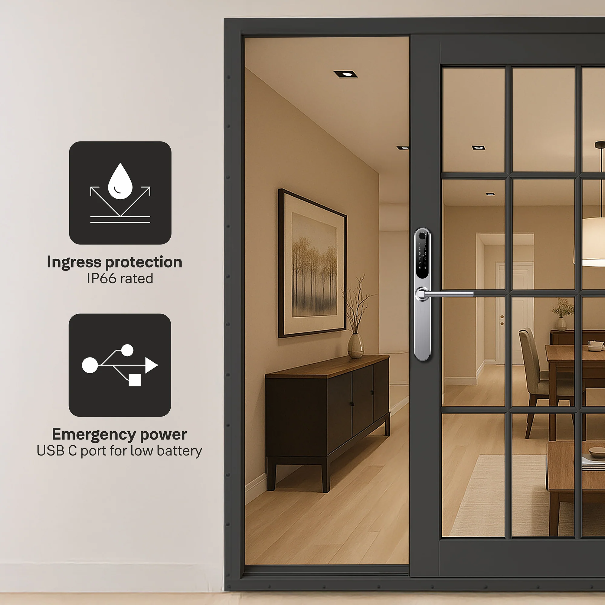 Yale YDAL-SD-SL Aluminium Profile Doors & Windows Digital fingerprint Lock, Suitable for Sliding Door (Silver) - Image 6