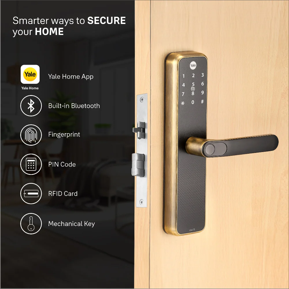 Yale Zuri S (Antique Bronze) Smart Lock with 5 way unlocking (Fingerprint, PIN, RFID, Manual Key) and Built-in Bluetooth (To Access through Home App) - Image 5