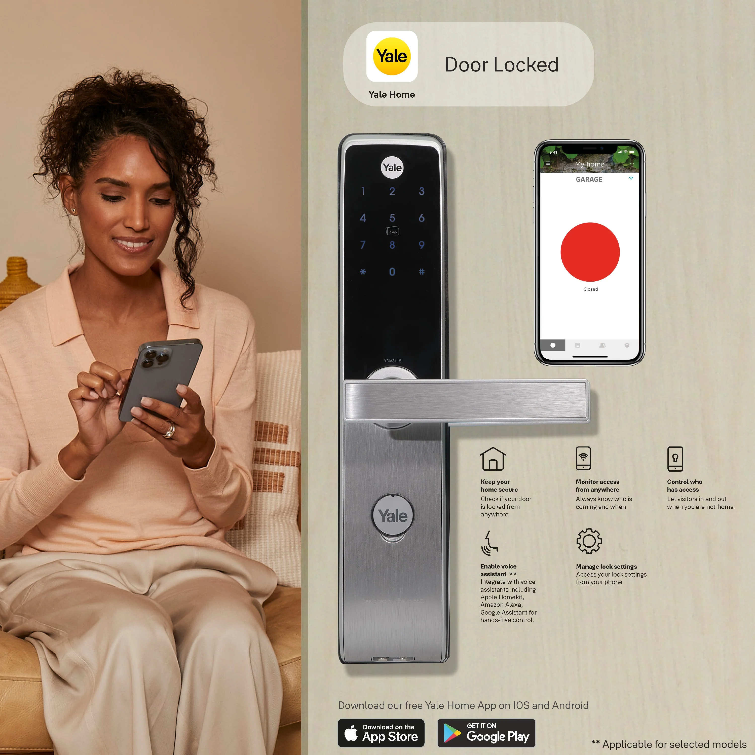 YDM 3115 AV Series- Smart Lock, Silver with PIN, RFID and Mechanical card - Image 4