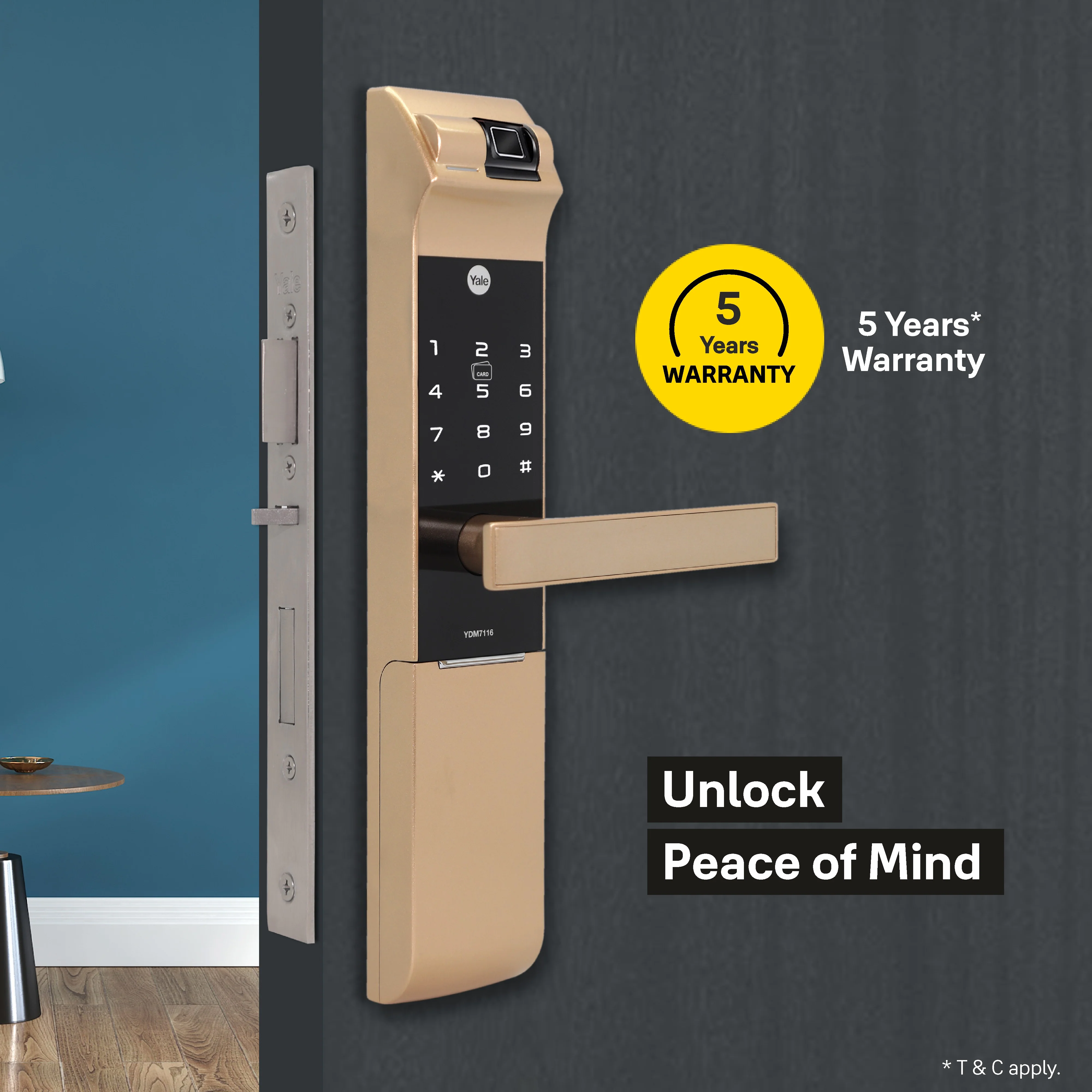 YDM 7116A Smart Lock, Champagne Gold with Fingerprint, PIN Code, RFID Card, Mechanical Key, Bluetooth module, Works with Yale Home App - Image 3