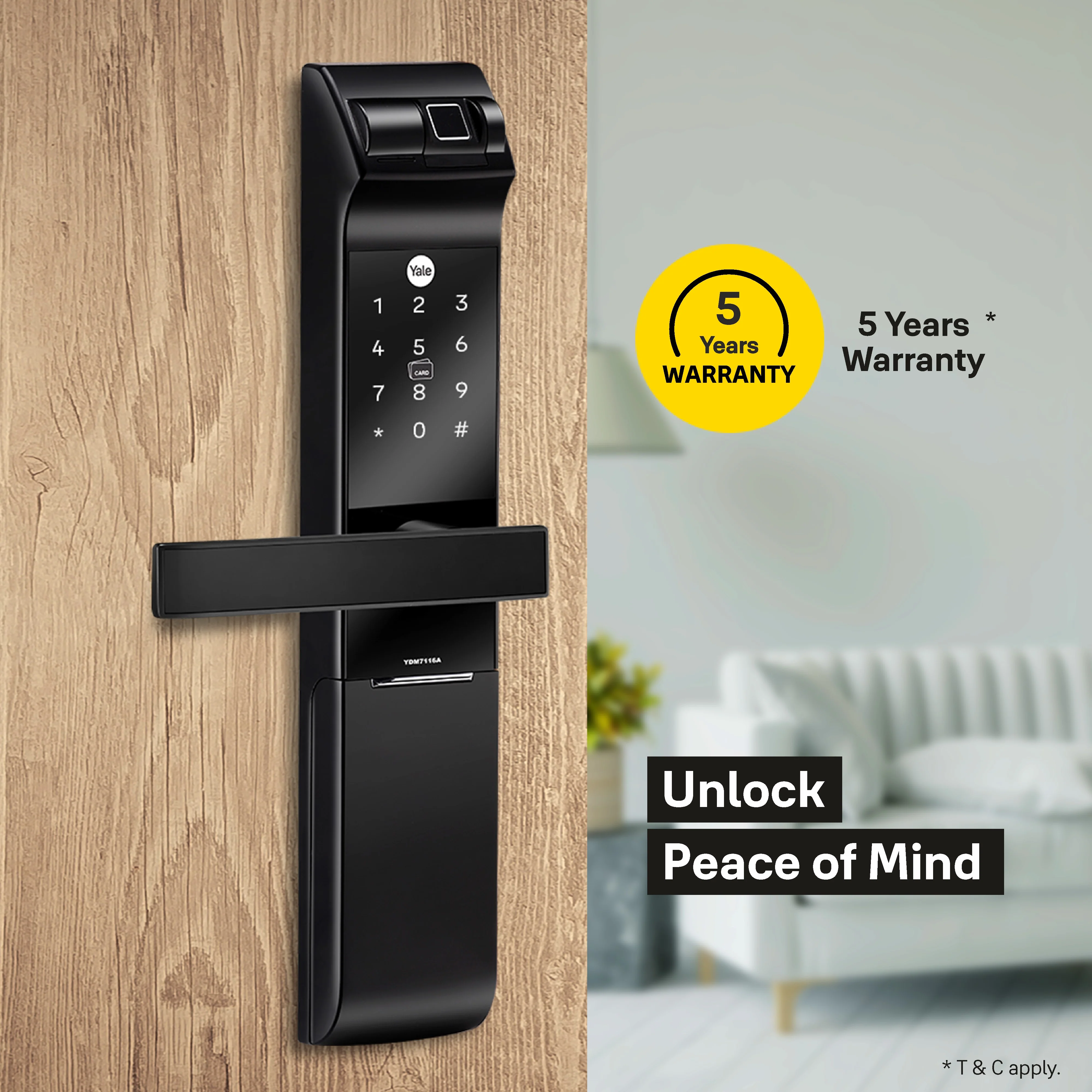 YDM 7116A Smart Lock, Matt Black with Fingerprint, PIN Code, RFID Card, Mechanical Key, Bluetooth module, Works with Yale Home App - Image 3