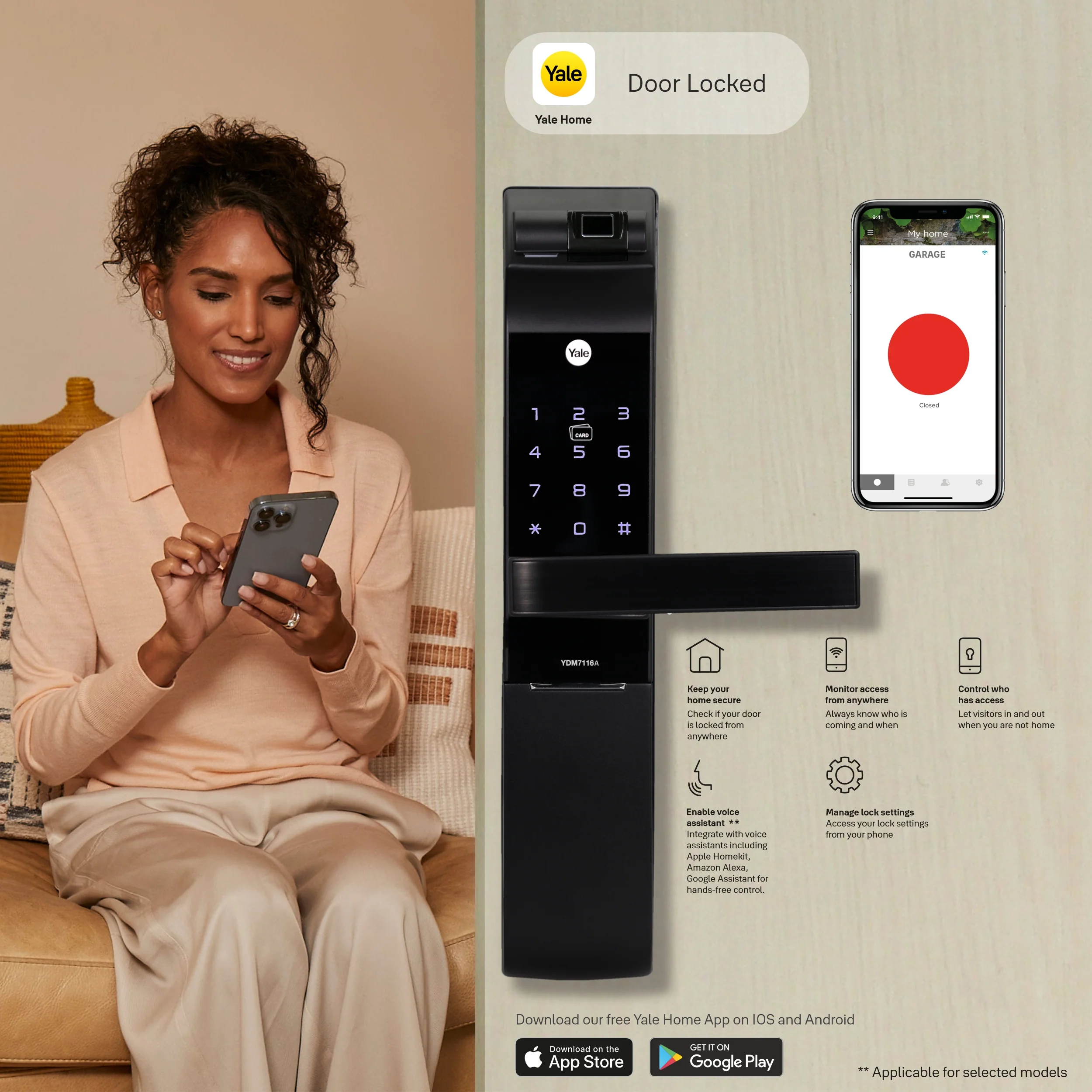 YDM 7116A Smart Lock, Matt Black with Fingerprint, PIN Code, RFID Card, Mechanical Key, Bluetooth module, Works with Yale Home App - Image 7