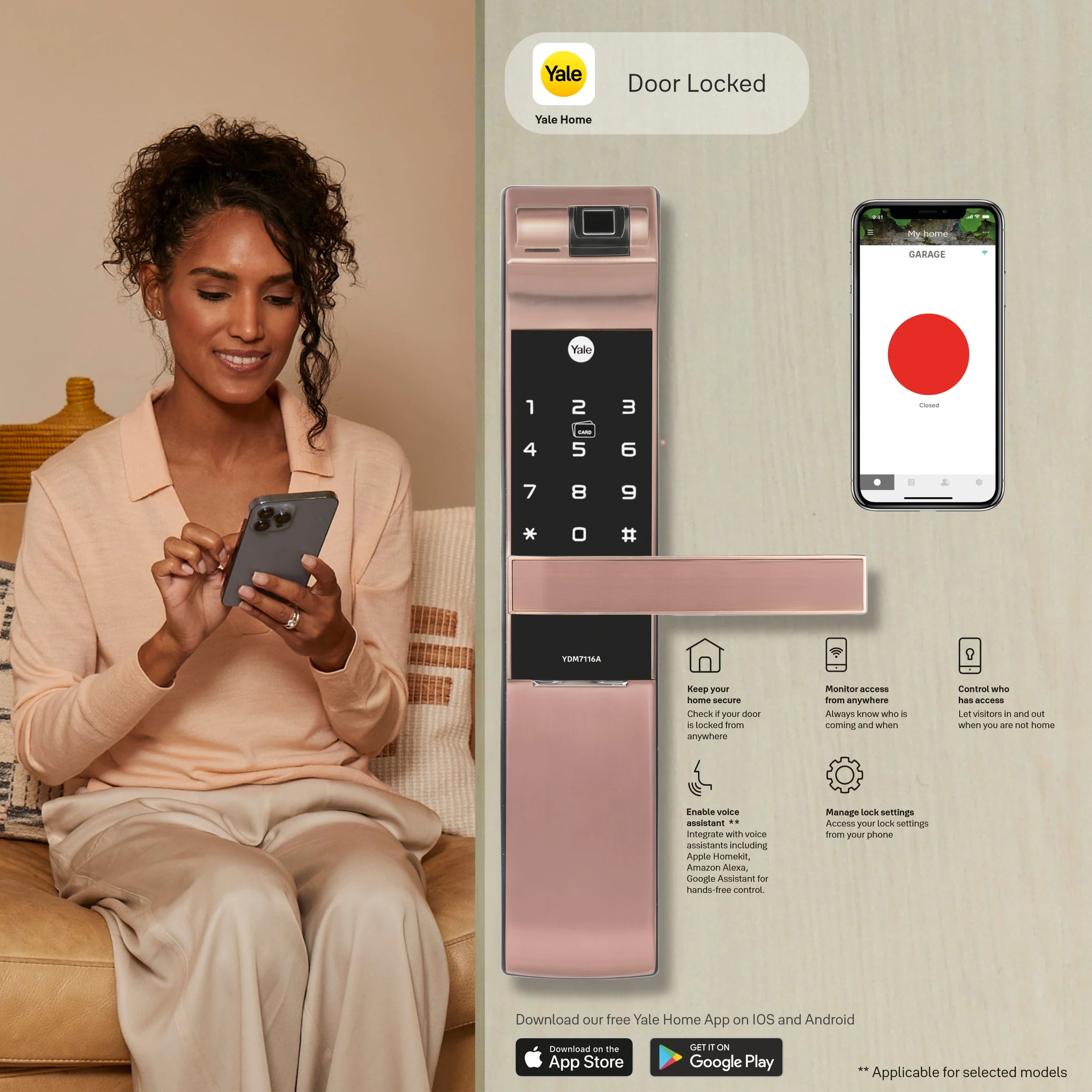 YDM 7116A Smart Lock, Red Bronze YDM 7116A Smart Lock with Fingerprint, PIN Code, RFID Card, Mechanical Key, Bluetooth module, Works with Yale Home App - Image 6