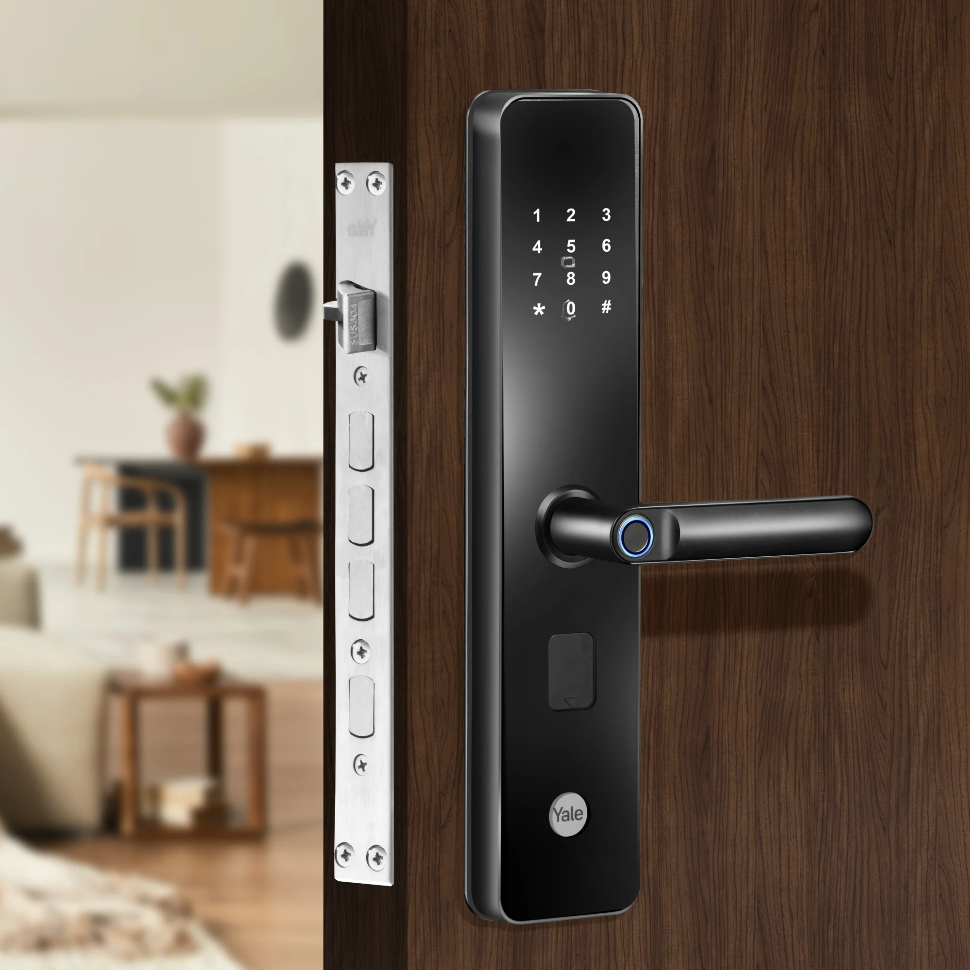 YDME100NxT Smart Door Lock, Fingerprint, PIN, RFID, Manual Key Access (Black) - Image 2