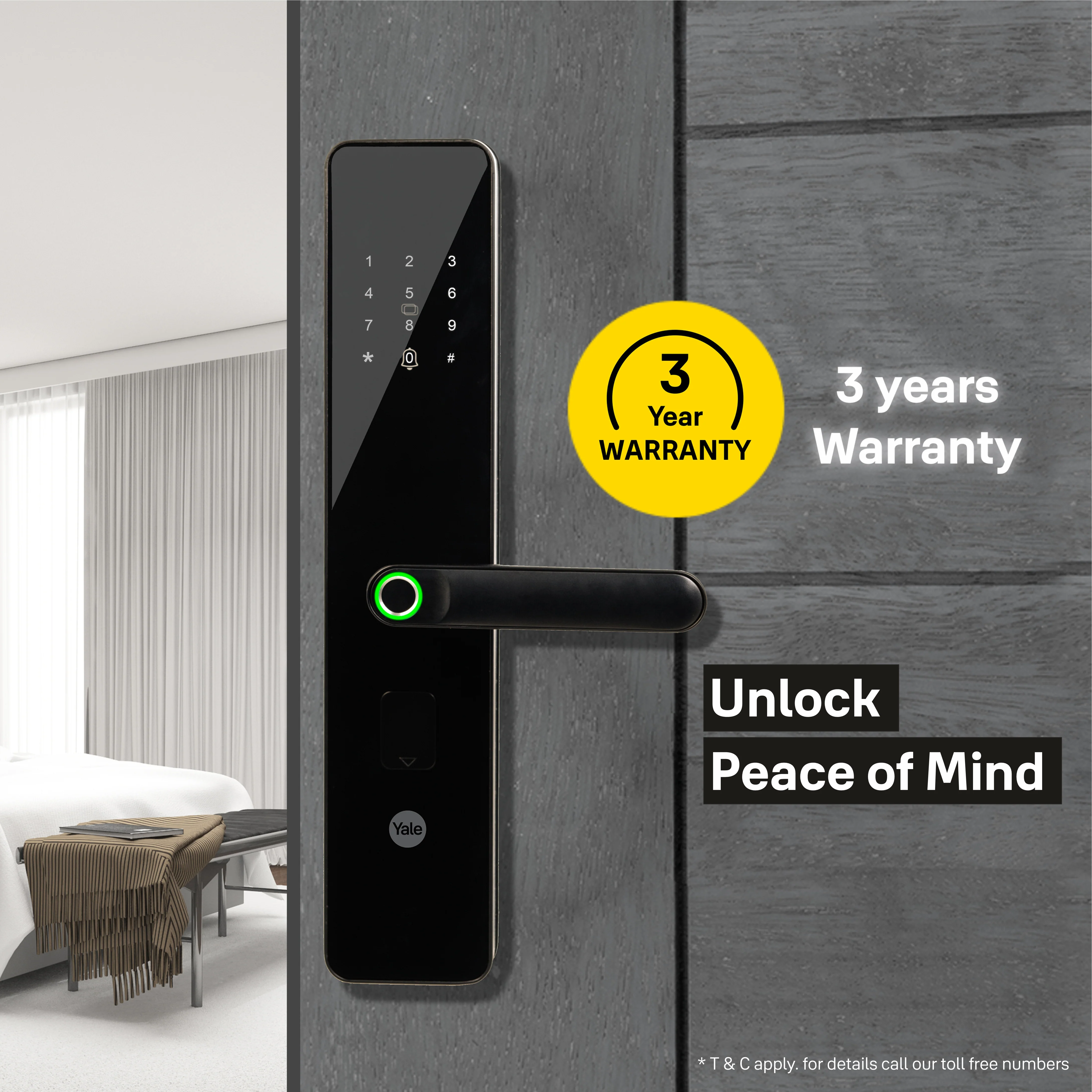 YDME100NxT Smart Door Lock, Fingerprint, PIN, RFID, Manual Key Access (Black) - Image 8