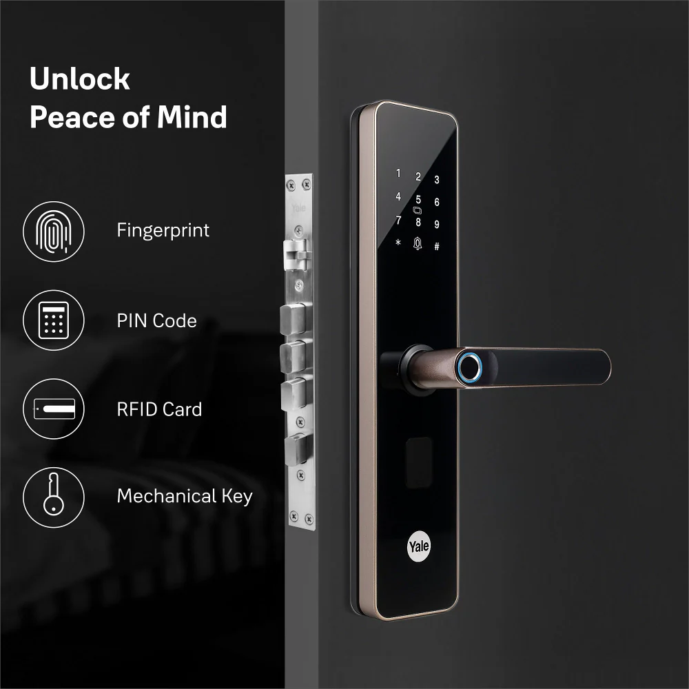 YDME100NxT (Brown) Smart Door Lock, Fingerprint, PIN, RFID, Manual Key Access - Image 5