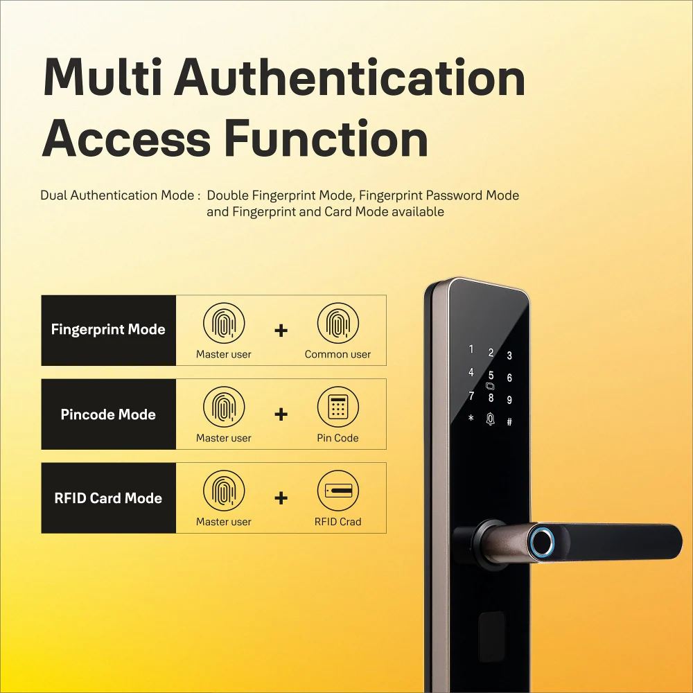 YDME100NxT (Brown) Smart Door Lock, Fingerprint, PIN, RFID, Manual Key Access - Image 7