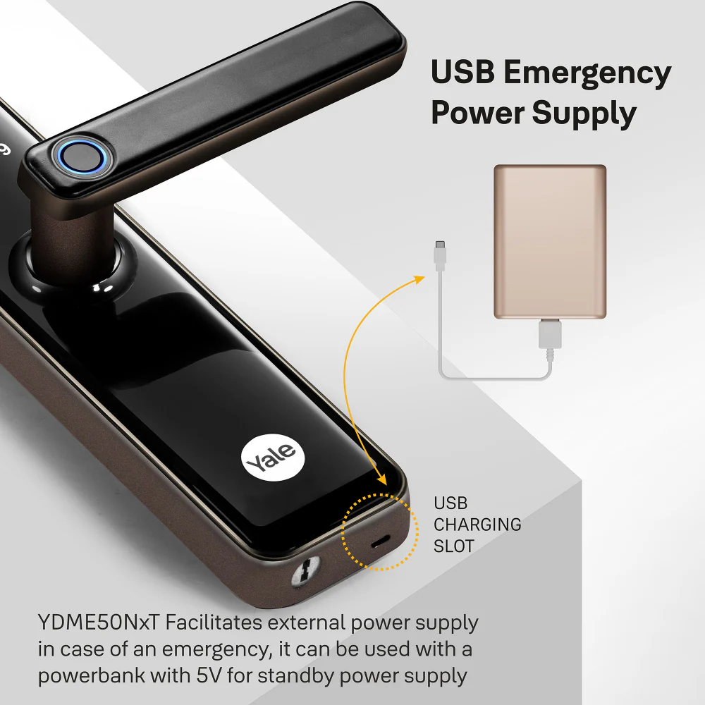 YDME50NxT (Brown) Smart Door Lock, Fingerprint, PIN, RFID, Manual Key Access (Brown color body) - Image 6