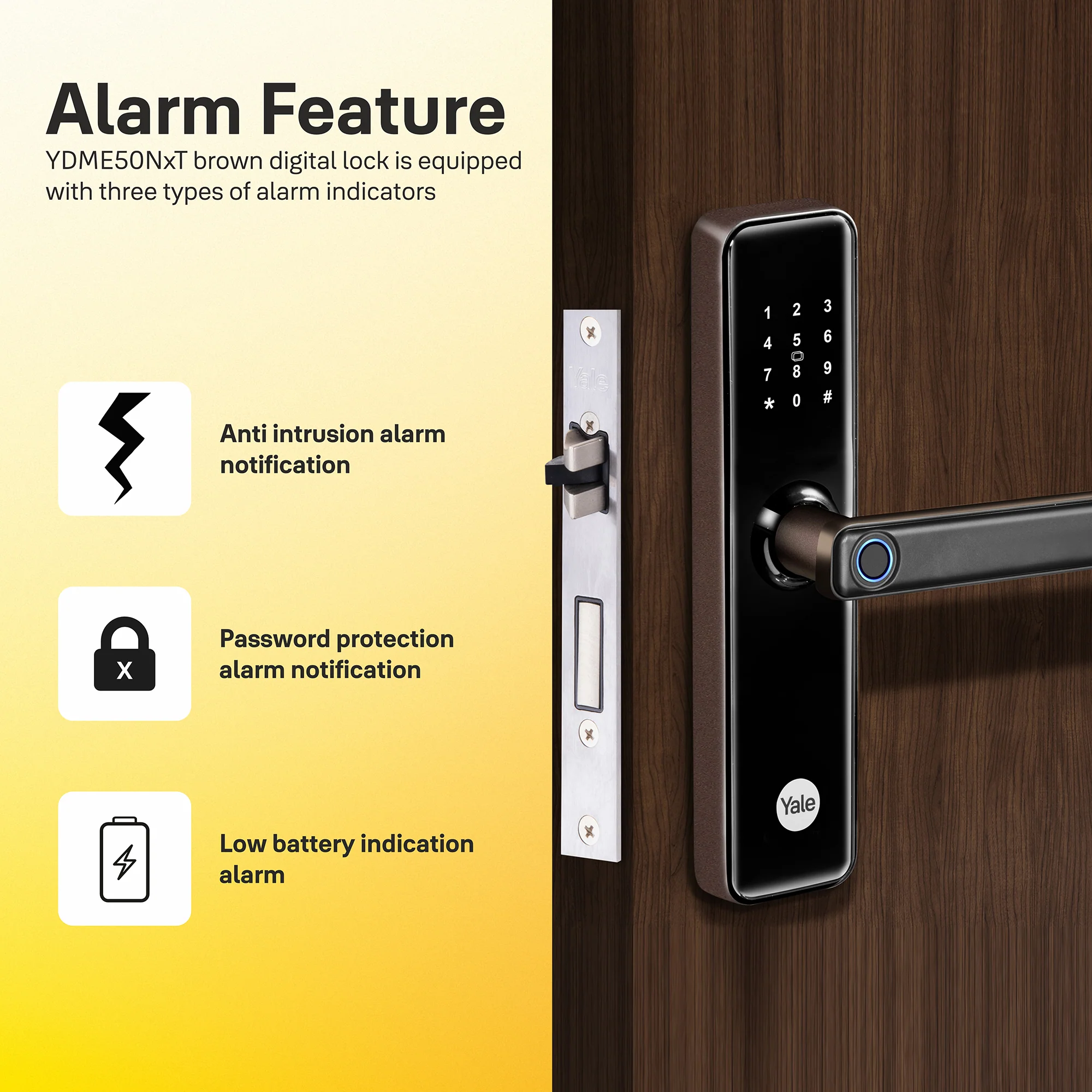YDME50NxT (Brown) Smart Door Lock, Fingerprint, PIN, RFID, Manual Key Access (Brown color body) - Image 8
