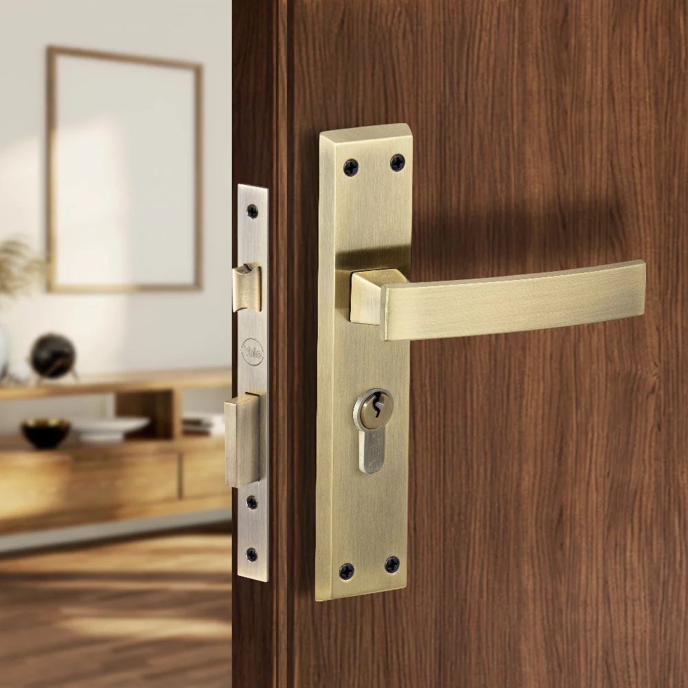 YECM-405-8P-TT-AB Mortise Door Handle set with lock body and Key cylinder with regular keys (3nos.), Antique Brass Finish