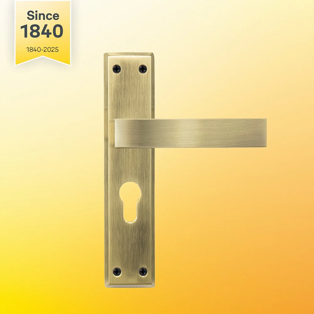 YECM-405-8P-TT-AB Mortise Door Handle set with lock body and Key cylinder with regular keys (3nos.), Antique Brass Finish - Image 2