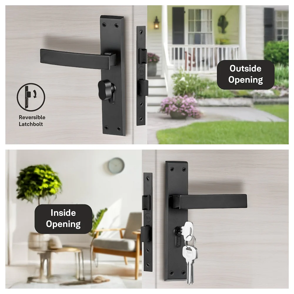 YECM-405-8P-TT-BM Mortise Door Handle set with lock body and Key cylinder with regular keys (3nos.), Black Matt Finish - Image 6