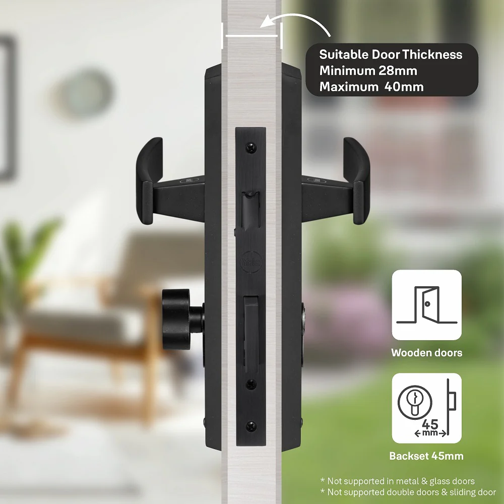 YECM-405-8P-TT-BM Mortise Door Handle set with lock body and Key cylinder with regular keys (3nos.), Black Matt Finish - Image 7