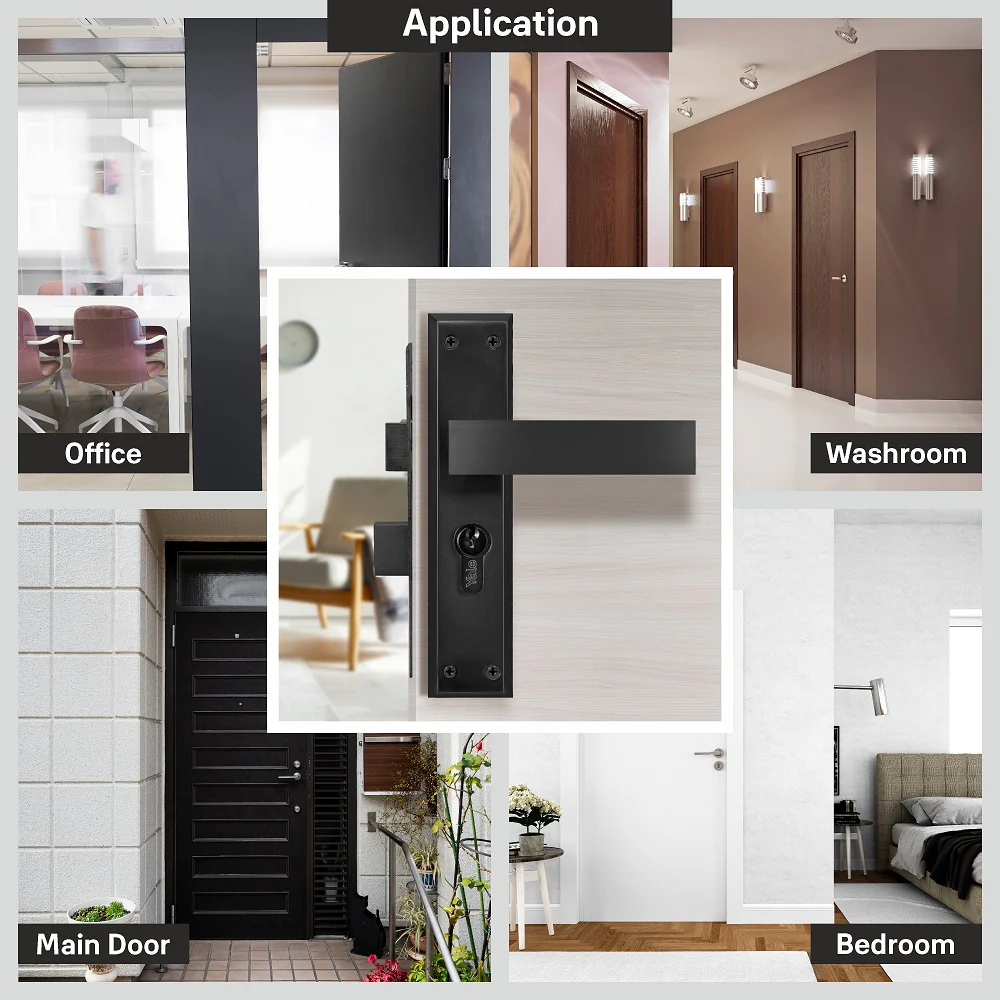 YECM-405-8P-TT-BM Mortise Door Handle set with lock body and Key cylinder with regular keys (3nos.), Black Matt Finish - Image 8