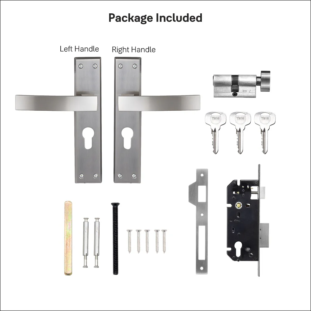 YECM-405-8P-TT-SS Mortise Door Handle set with lock body and Key cylinder with regular keys (3nos.), Satin Steel Finish - Image 11