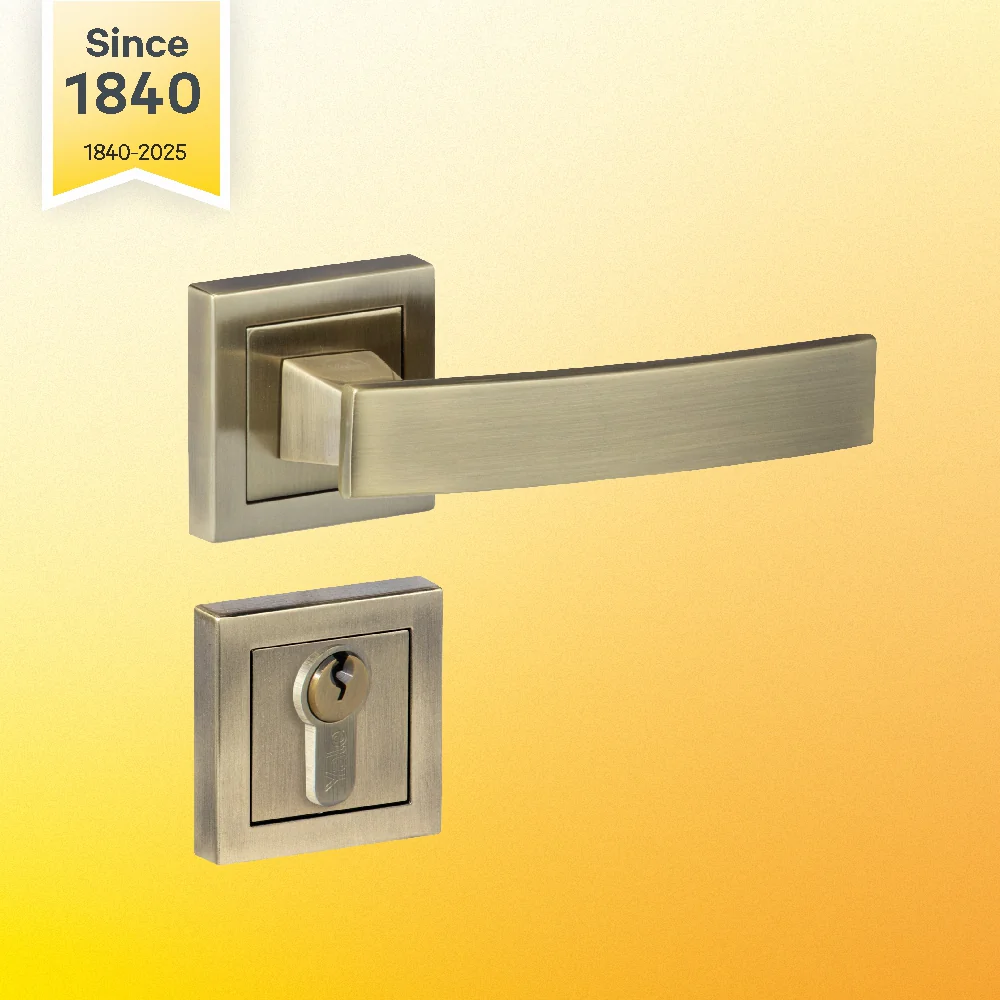 YECM-405-OR-TT-AB Mortise Door Handle Lock Set with Rose and Escutcheons, Cylinder with Knob inside and keys Outside, Antique Brass Finish - Image 2