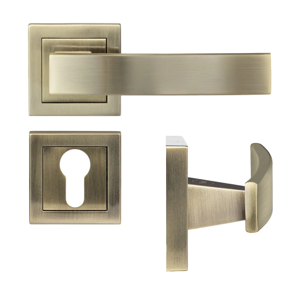 YECM-405-OR-TT-AB Mortise Door Handle Lock Set with Rose and Escutcheons, Cylinder with Knob inside and keys Outside, Antique Brass Finish - Image 4
