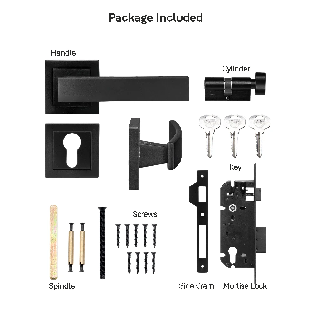 YECM-405-OR-TT-BM Mortise Door Handle Lock Set with Rose and Escutcheons, Cylinder with Knob inside and keys Outside, Black Dual Finish - Image 11