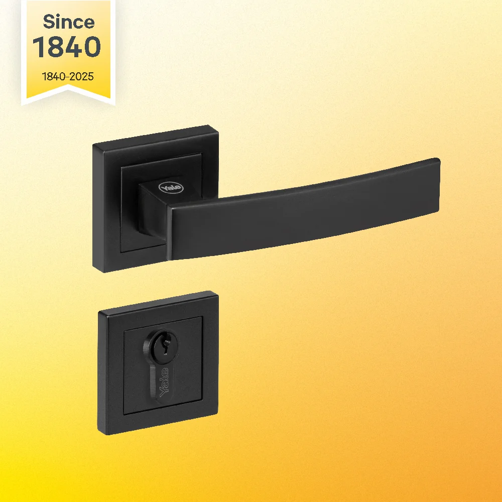 YECM-405-OR-TT-BM Mortise Door Handle Lock Set with Rose and Escutcheons, Cylinder with Knob inside and keys Outside, Black Dual Finish - Image 2